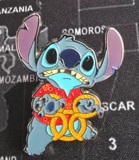 Disney Pin 2025 Stitch Attacks Snacks Mystery Mickey Pretzel Handcuff Lilo front