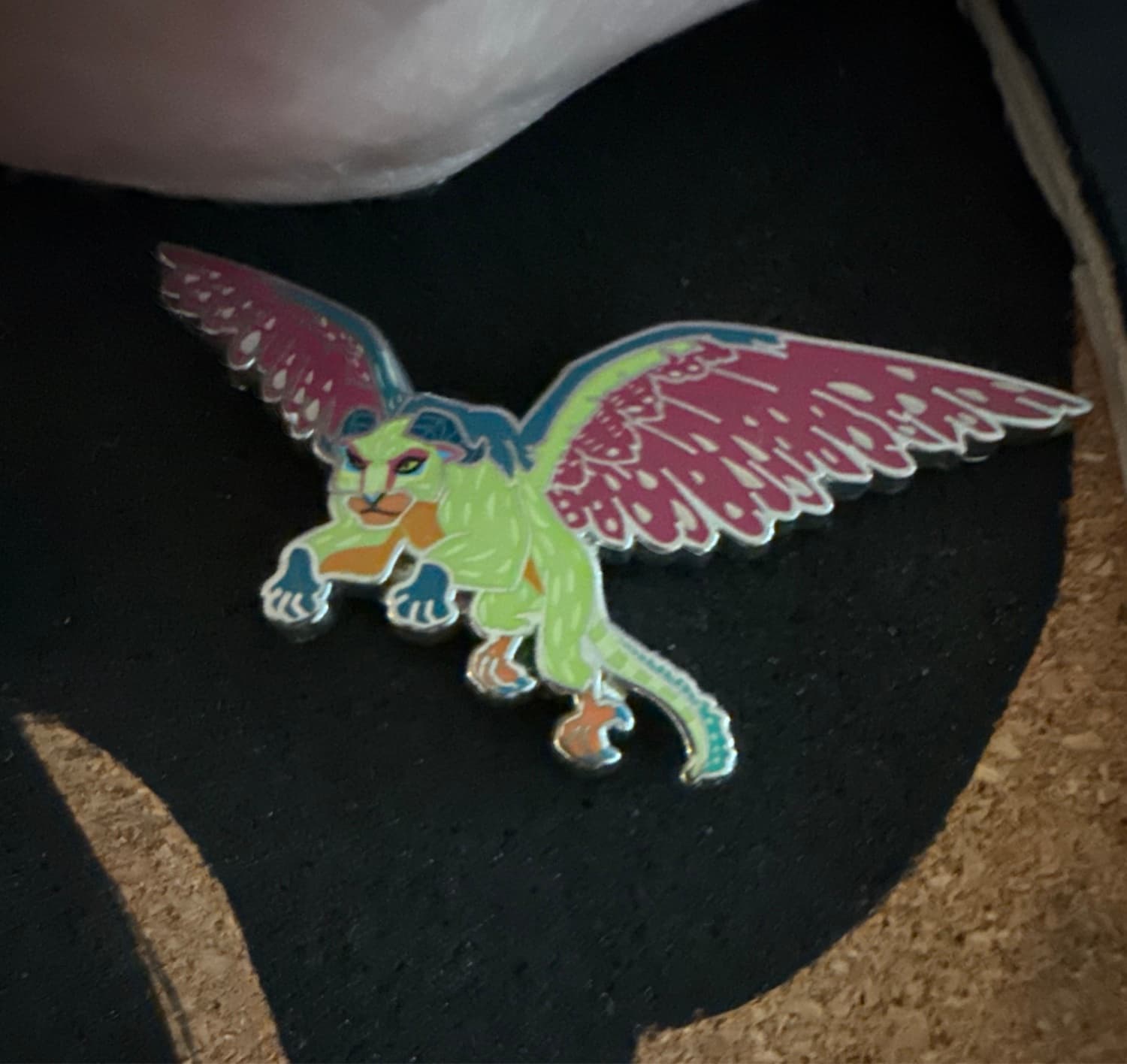 Stylized Winged Feline Creature Fantasy Pin front