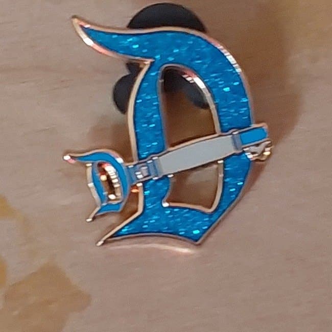 Key to Disneyland 70th Anniversary Blue Glitter Gothic D Pin front