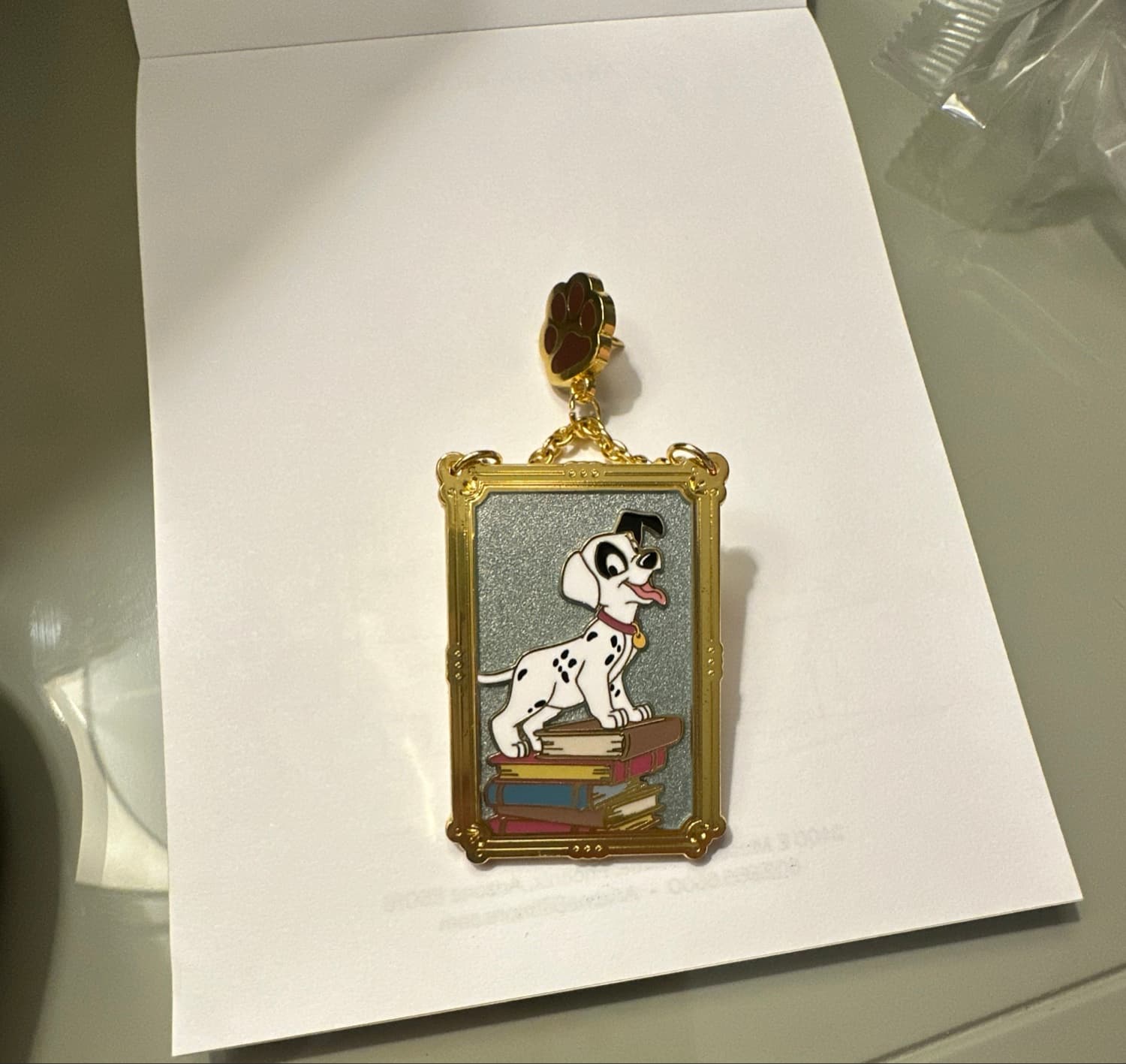 Patch on Books Picture Frame Photo 101 Dalmatians BoxLunch Dangle Disney Pin front