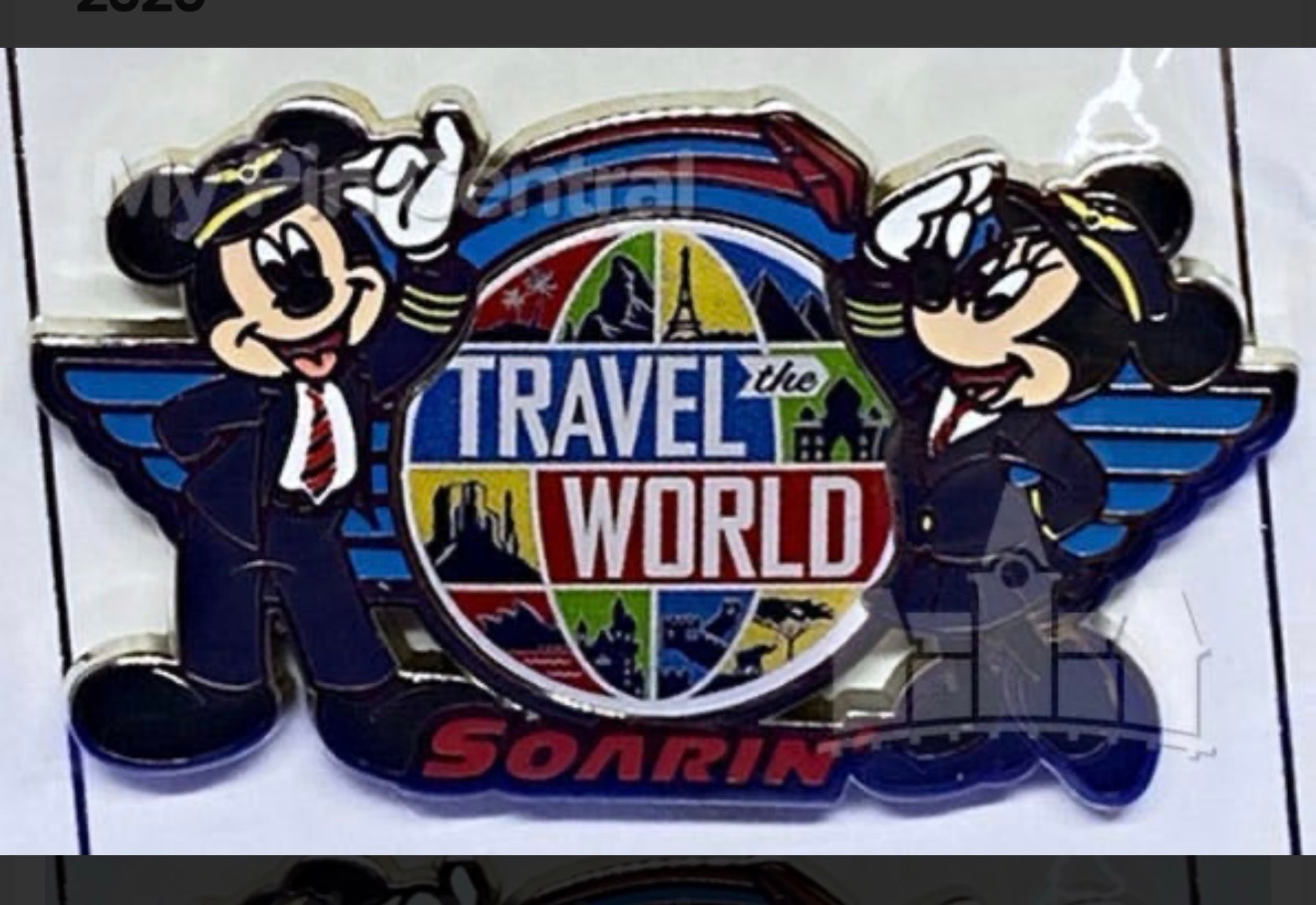 Soarin' Around the World Mickey and Minnie Pilot Pin front
