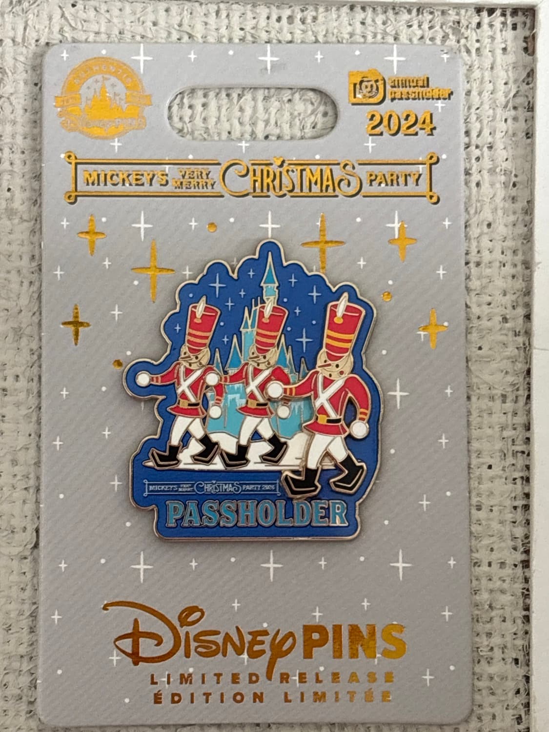 Mickey's Very Merry Christmas Party 2024 Passholder Pin Toy Soldiers Castle PASSHOLDER front
