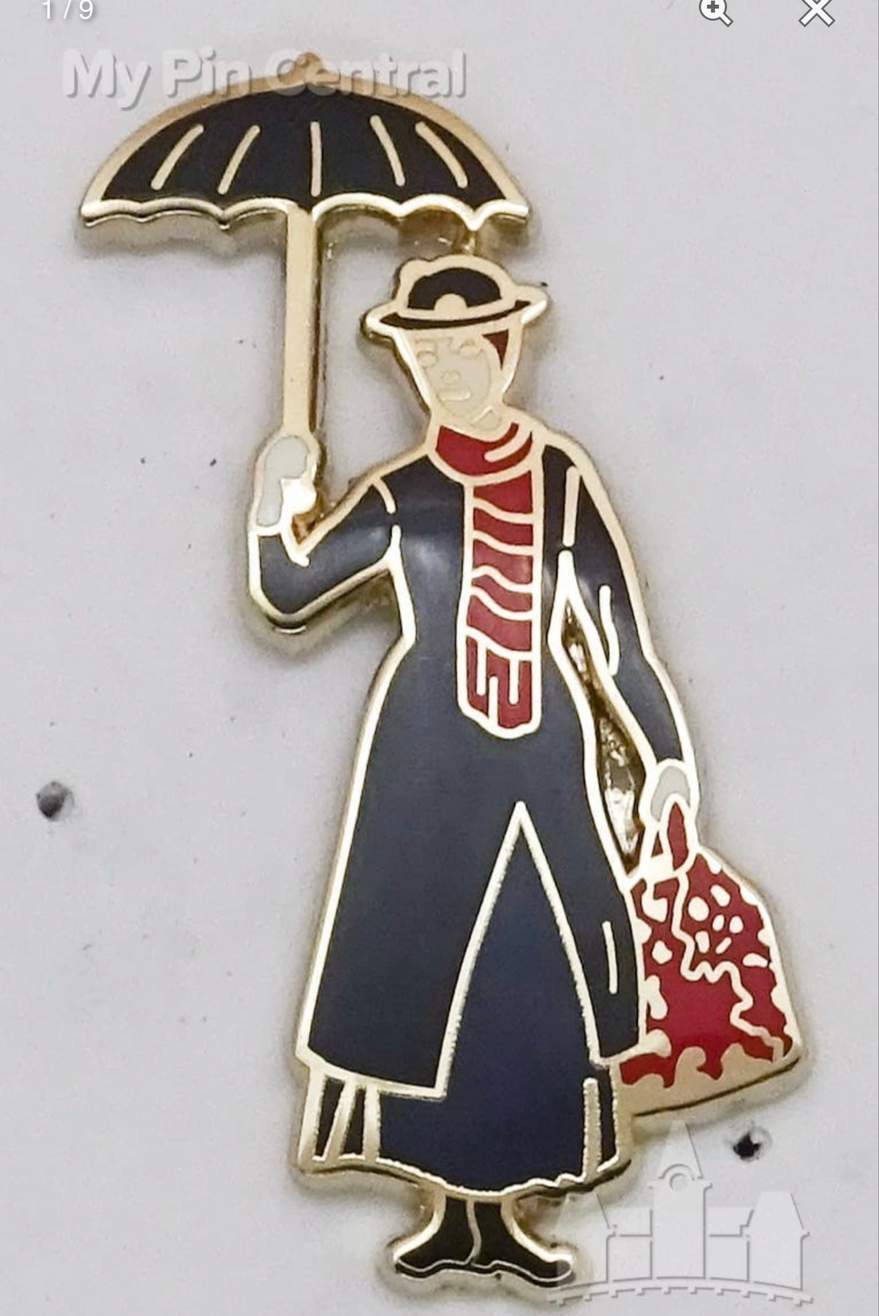 Mary Poppins Umbrella Carpet Bag Hat Pin front