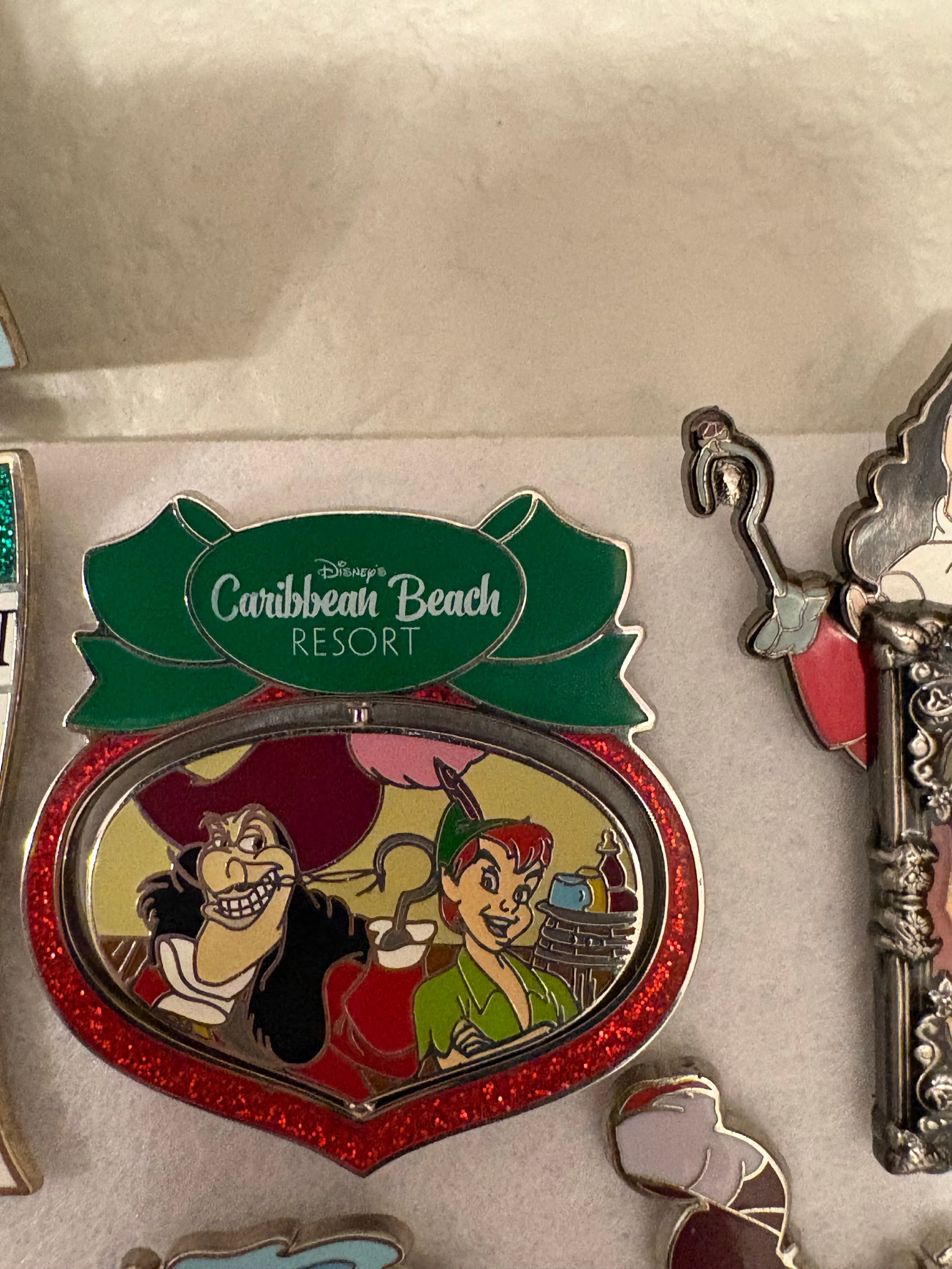 Disney Caribbean Beach Resort Happy Holidays Peter Pan & Captain Hook Spinner Pin 2022 front