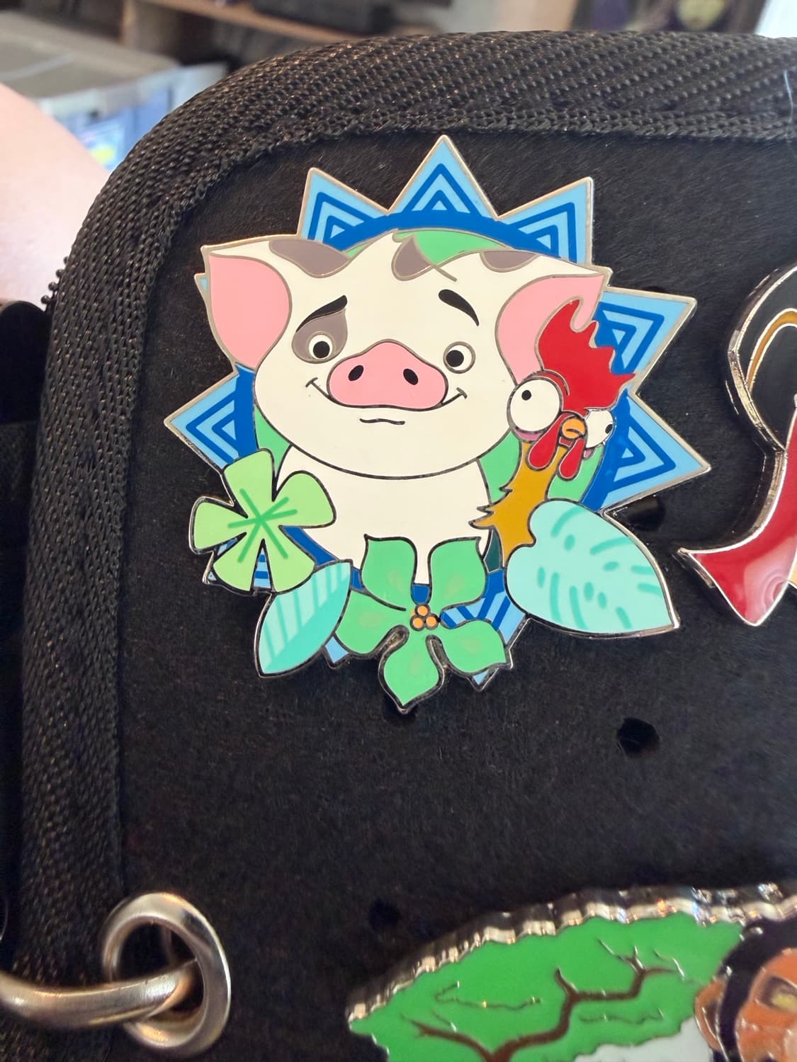 Moana Pua and Hei Hei Floral Frame Pin front