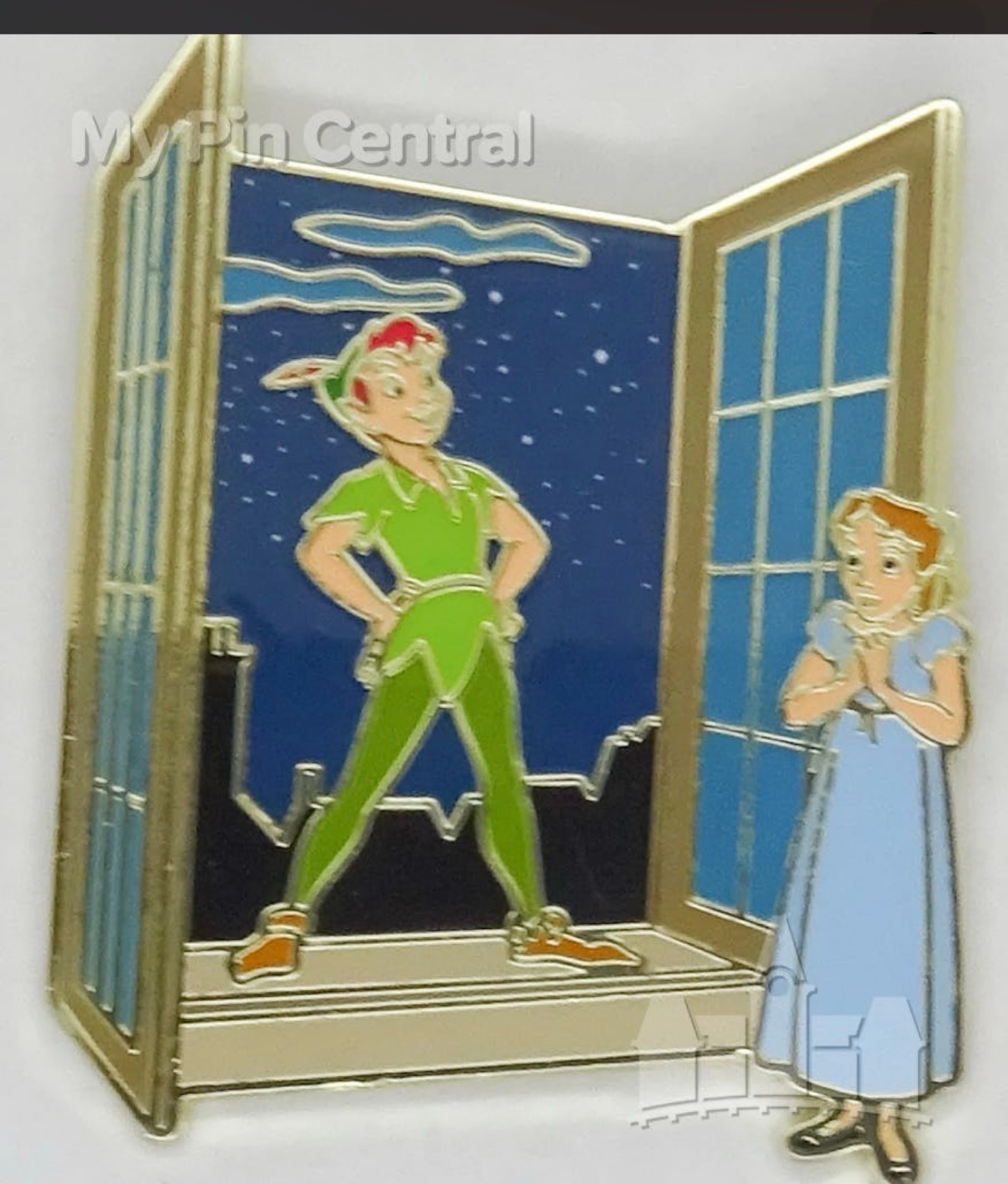 Peter Pan & Wendy Standing in Open Window Skyline front