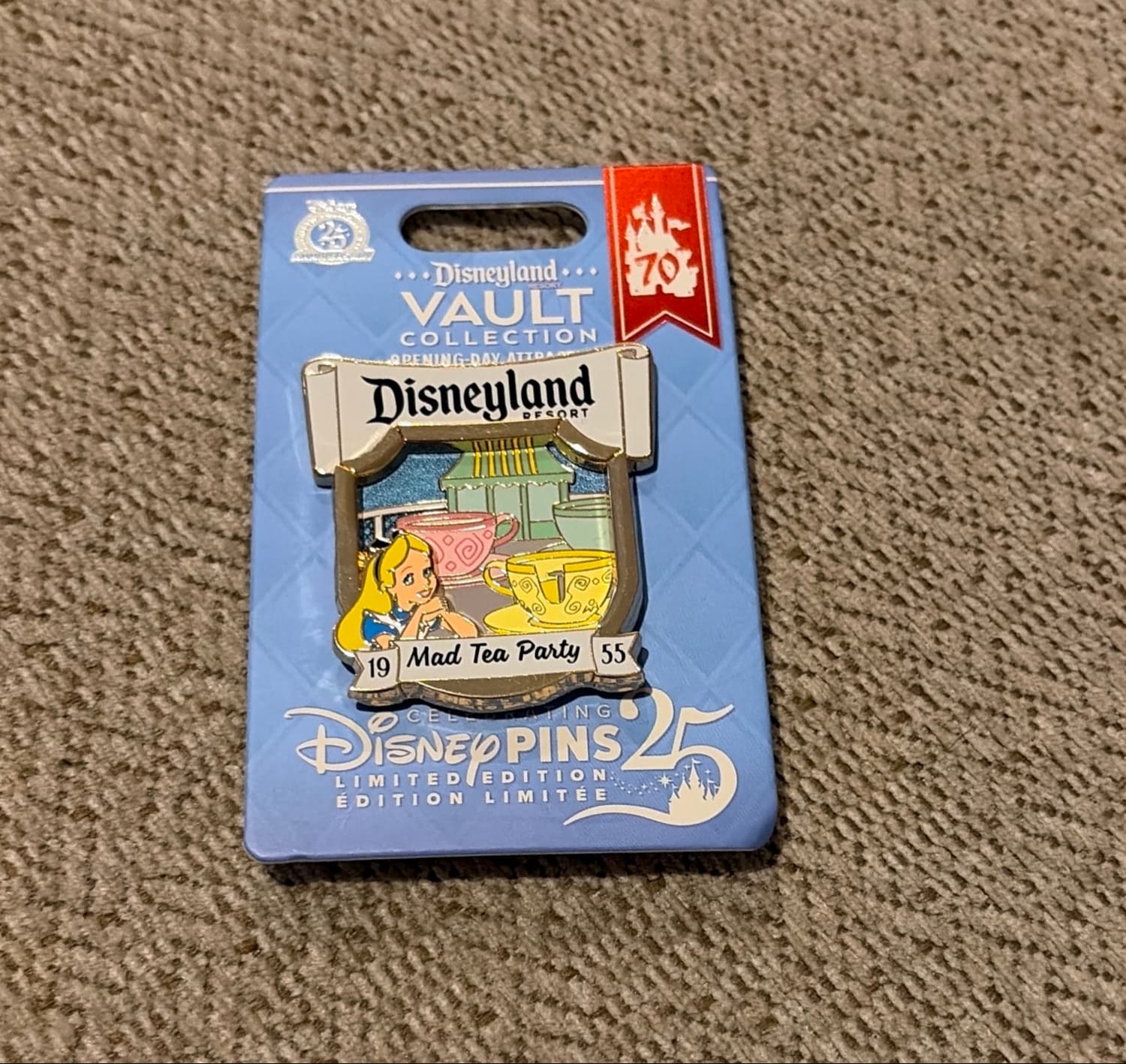 Disneyland Vault Collection Opening Day Attraction Alice in Wonderland Mad Tea Party Pin front