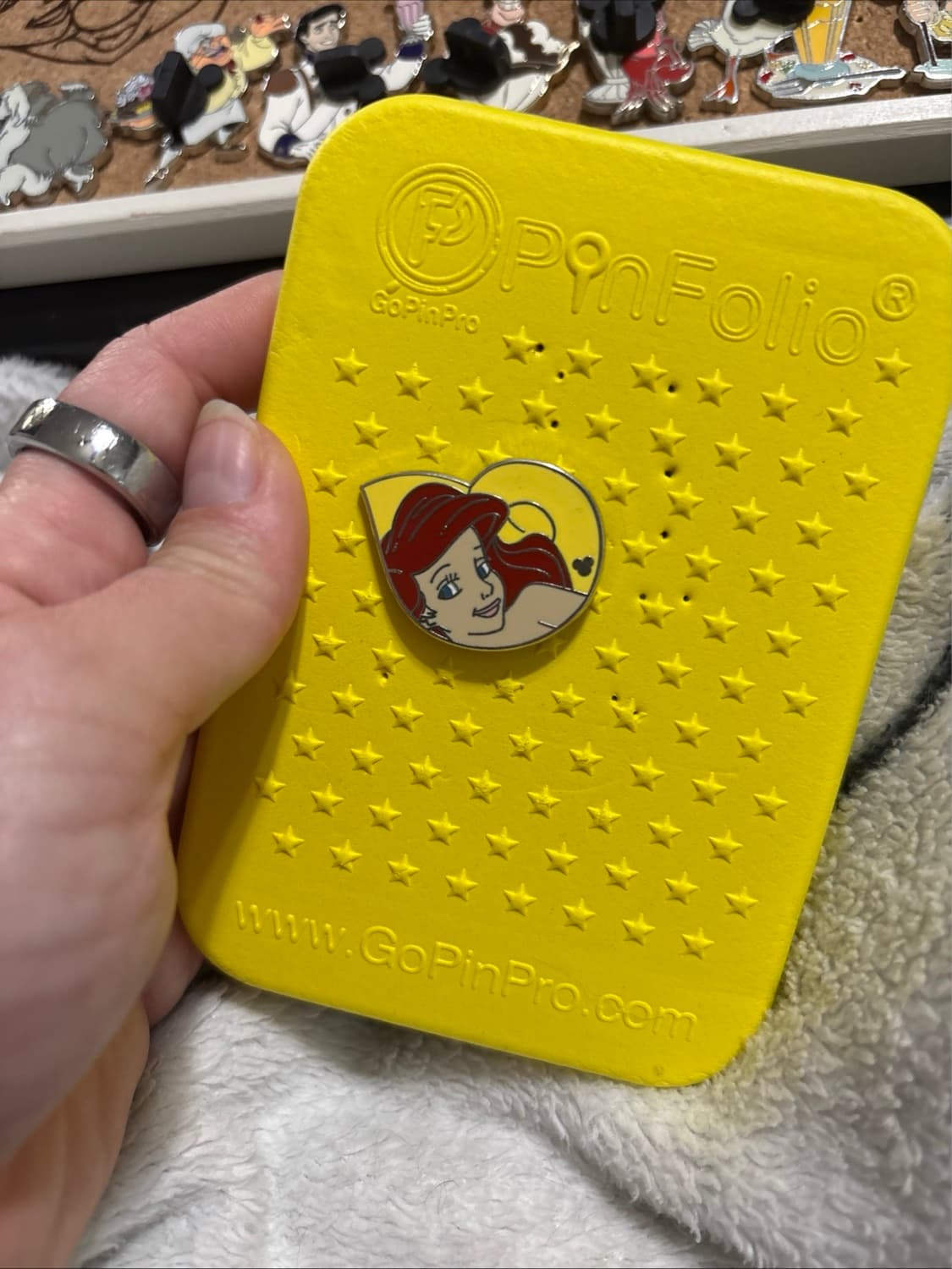 Ariel Hidden Mickey Pin 2 of 6 (Yellow Background) front