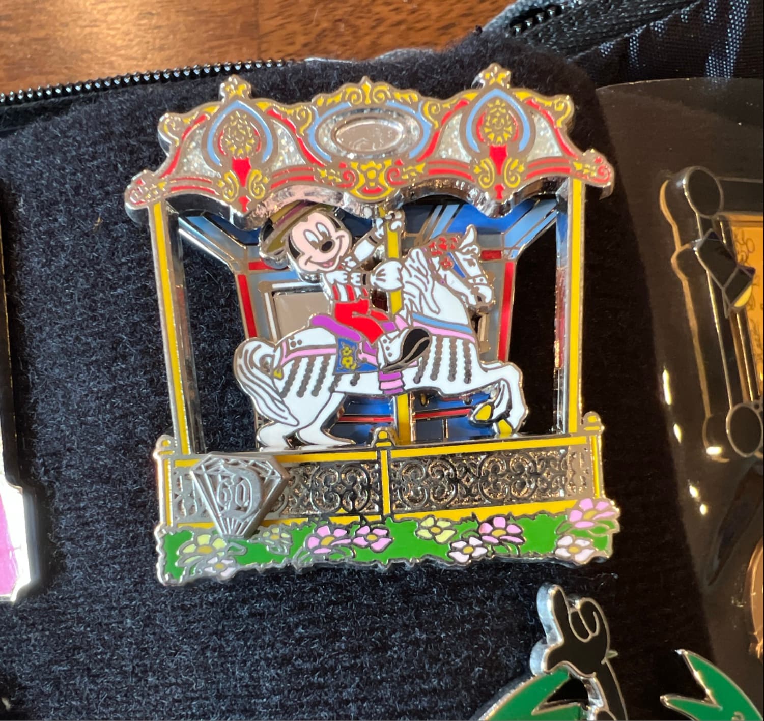 Disneyland 60th Anniversary Diamond by Decades Collection King Arthur Carrousel Pin with Mickey Mouse front