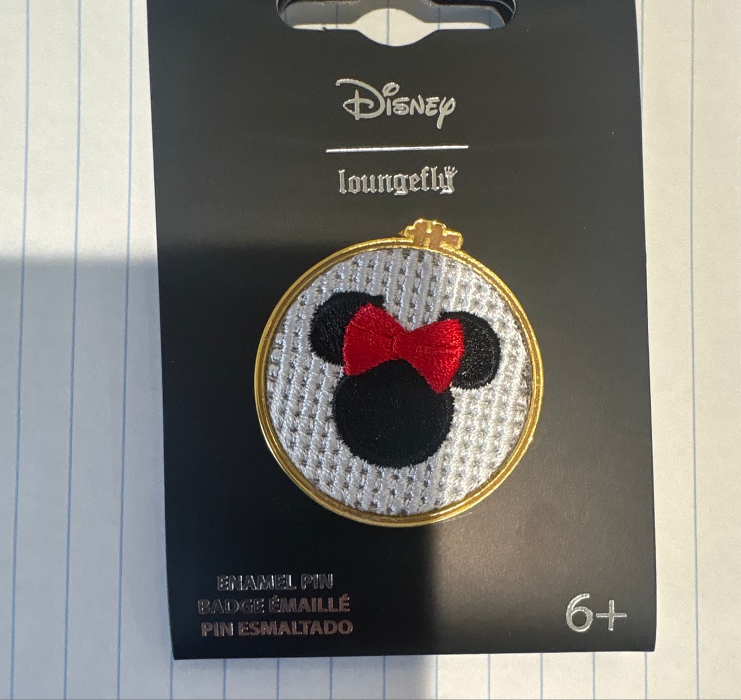 Loungefly Disney Minnie Cross Stitch Enamel Pin front