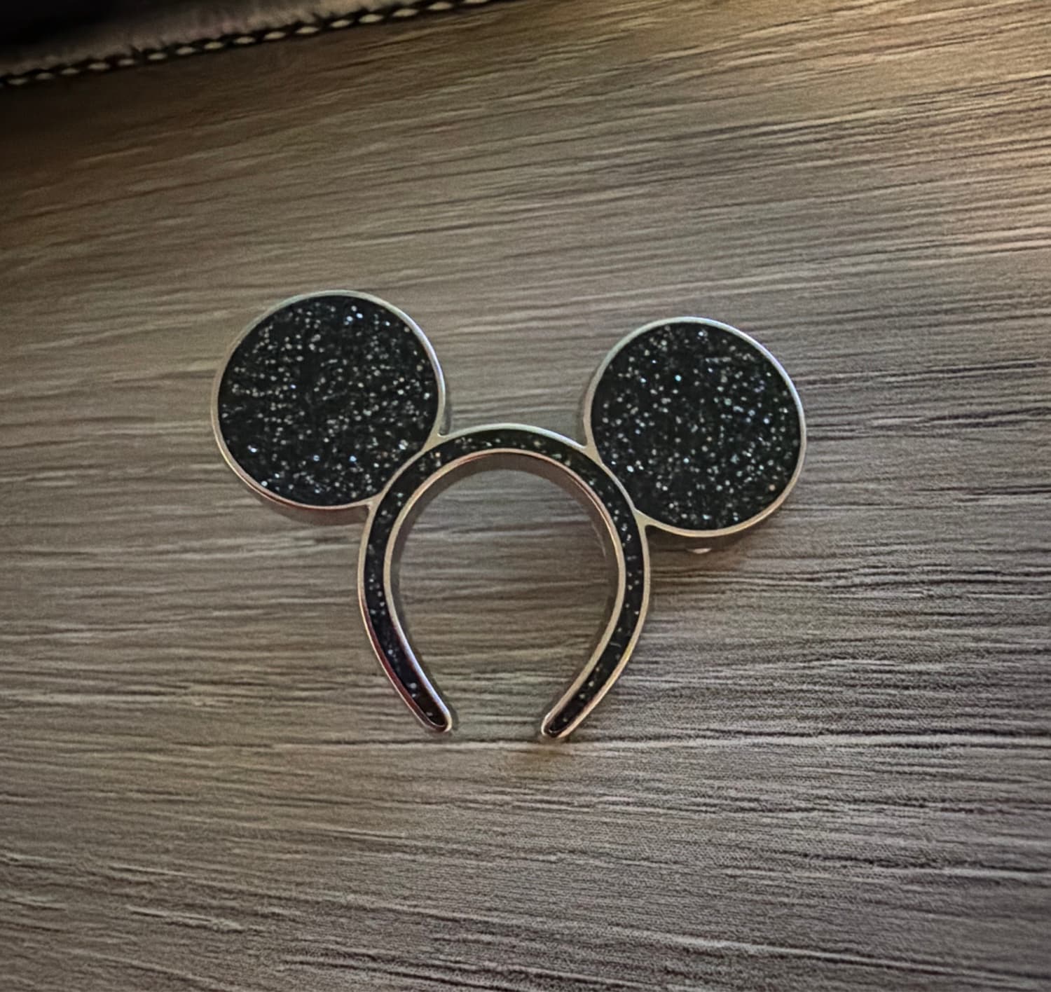 Tokyo Mickey Mouse Ears Hat Black Glitter Pin front
