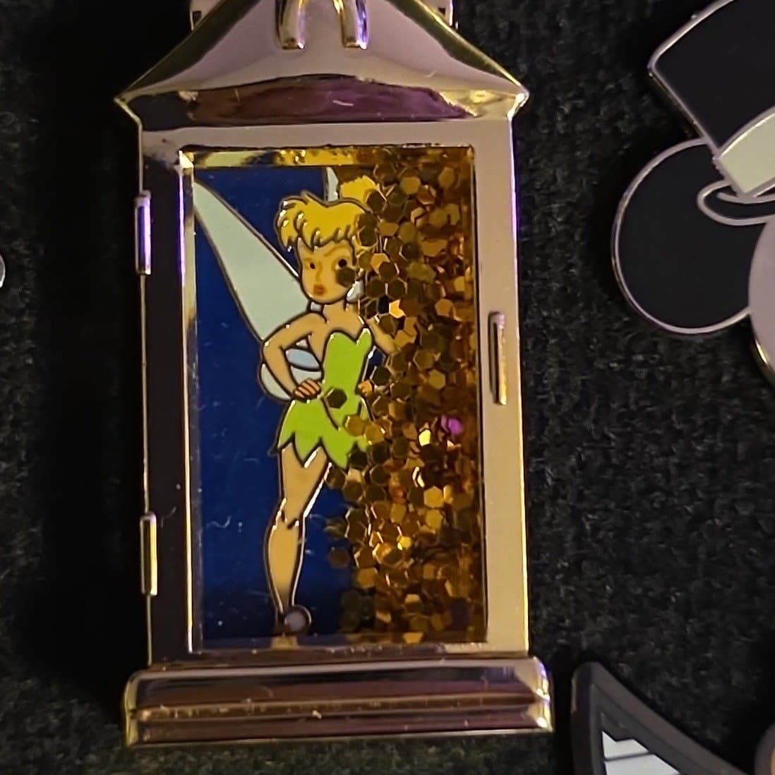 Tinker Bell in Lantern with Gold Glitter Pin front