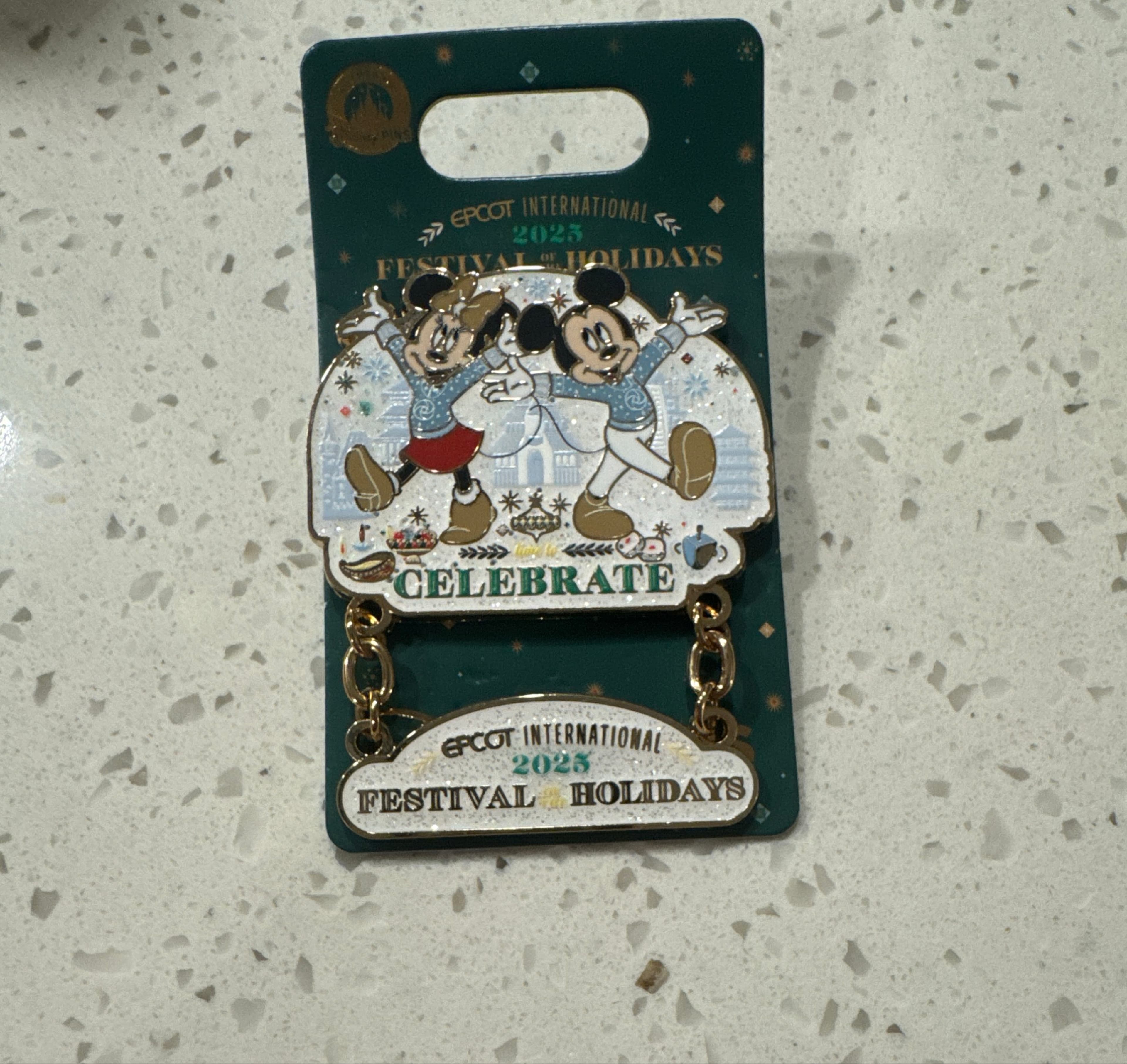 Mickey and Minnie Ice Skating Epcot International Festival of the Holidays 2023 Dangle Pin front