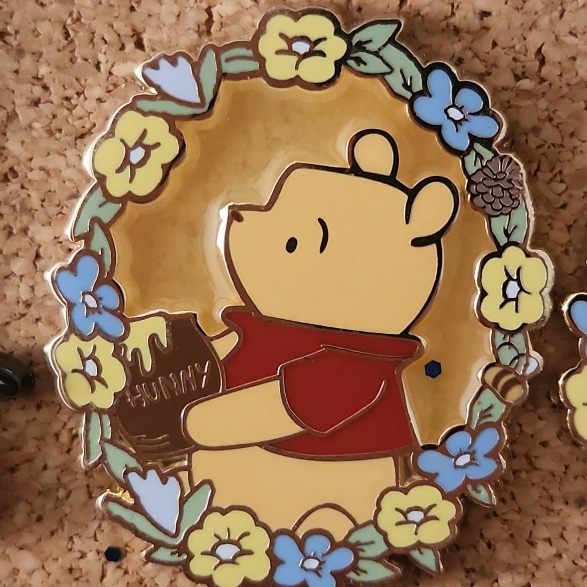 Disney Winnie the Pooh Pooh with Flowers Layered Enamel Pin front