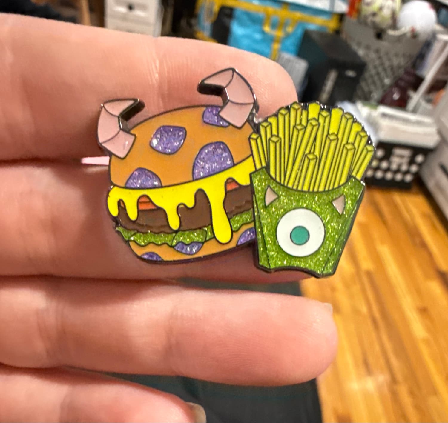Loungefly Disney Pixar Fast Food Monsters Inc Glitter CHASE Pin front
