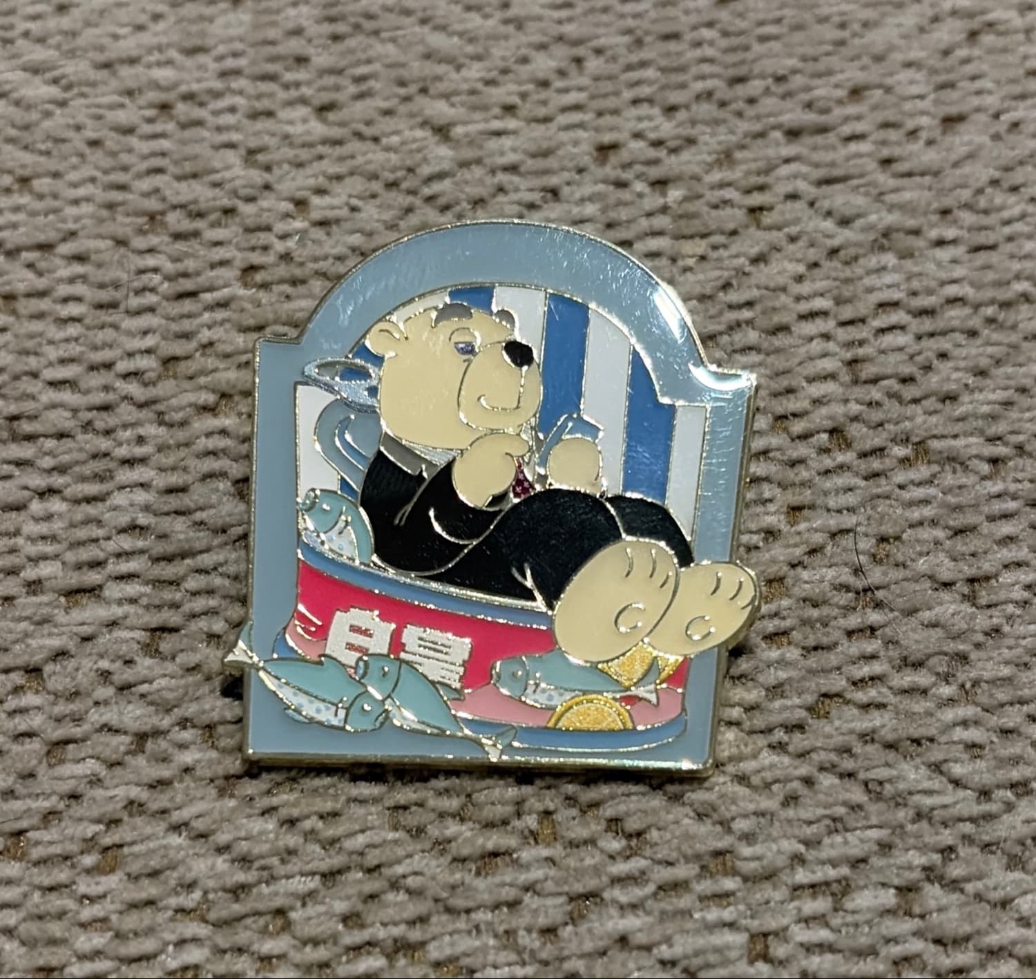 Gentleman Bear in Canned Fish Pin front