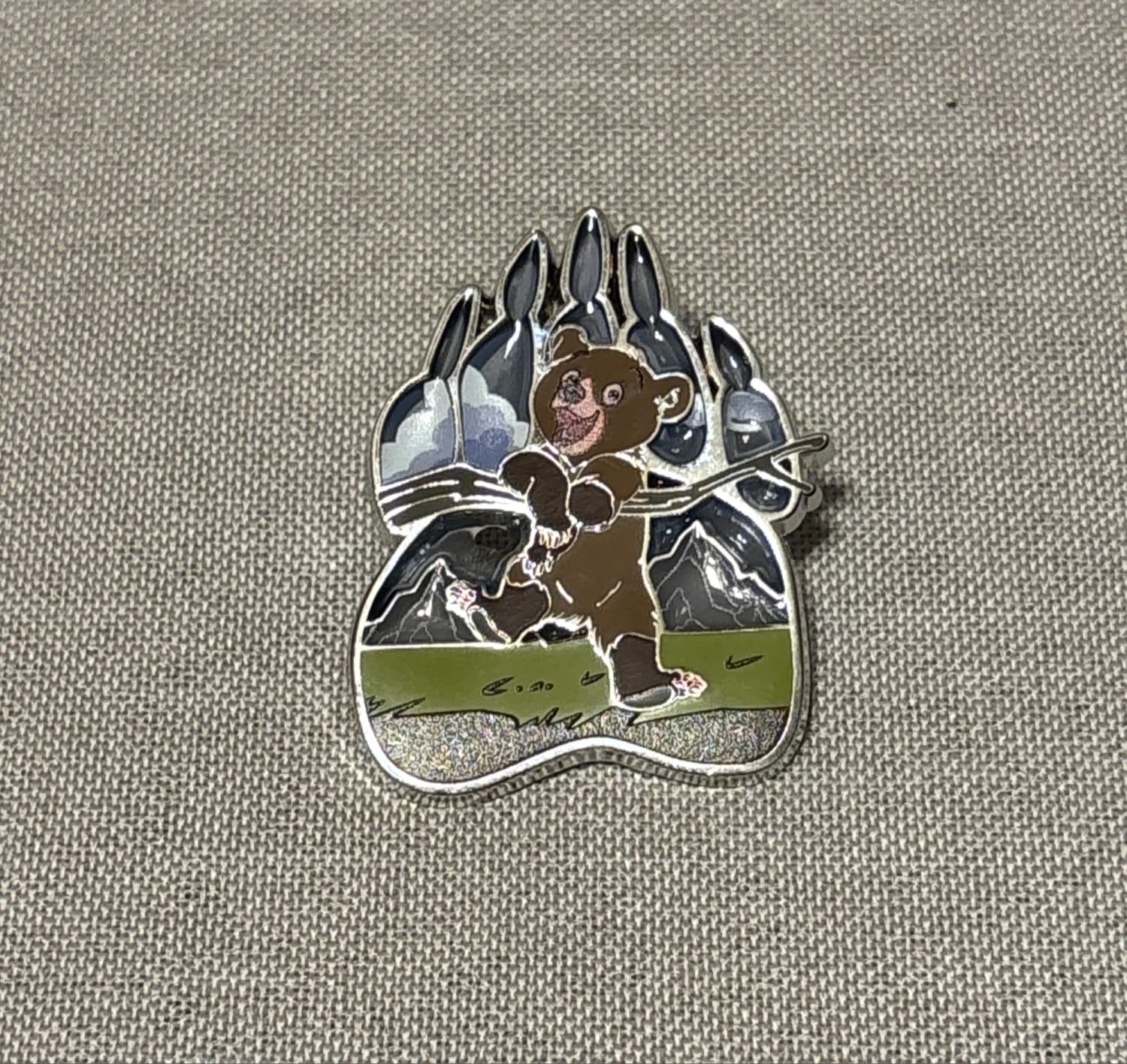 Brother Bear Koda Stained Glass Paw Print Pin front