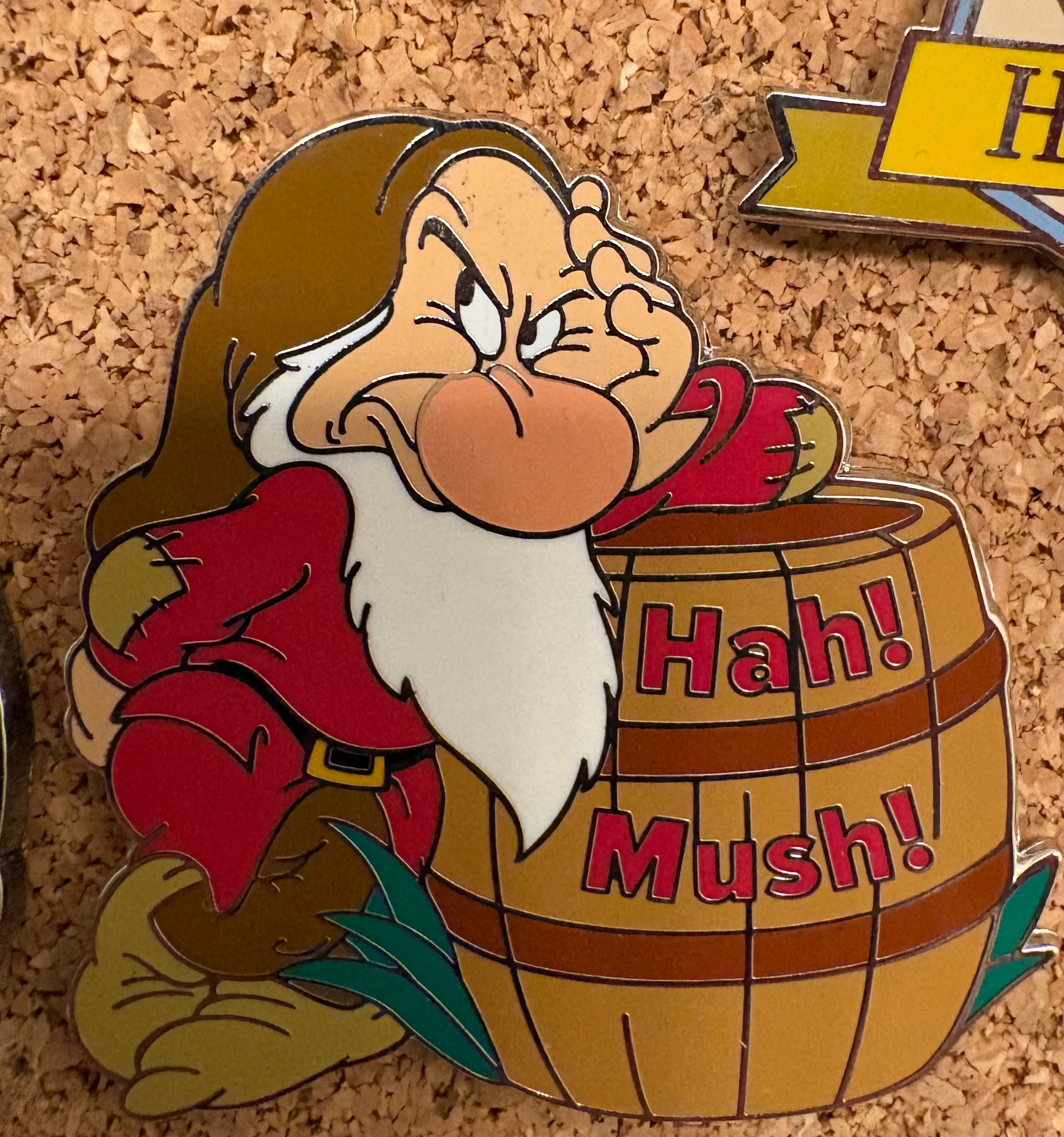 Grumpy Leaning on Barrel "Hah! Mush!" front