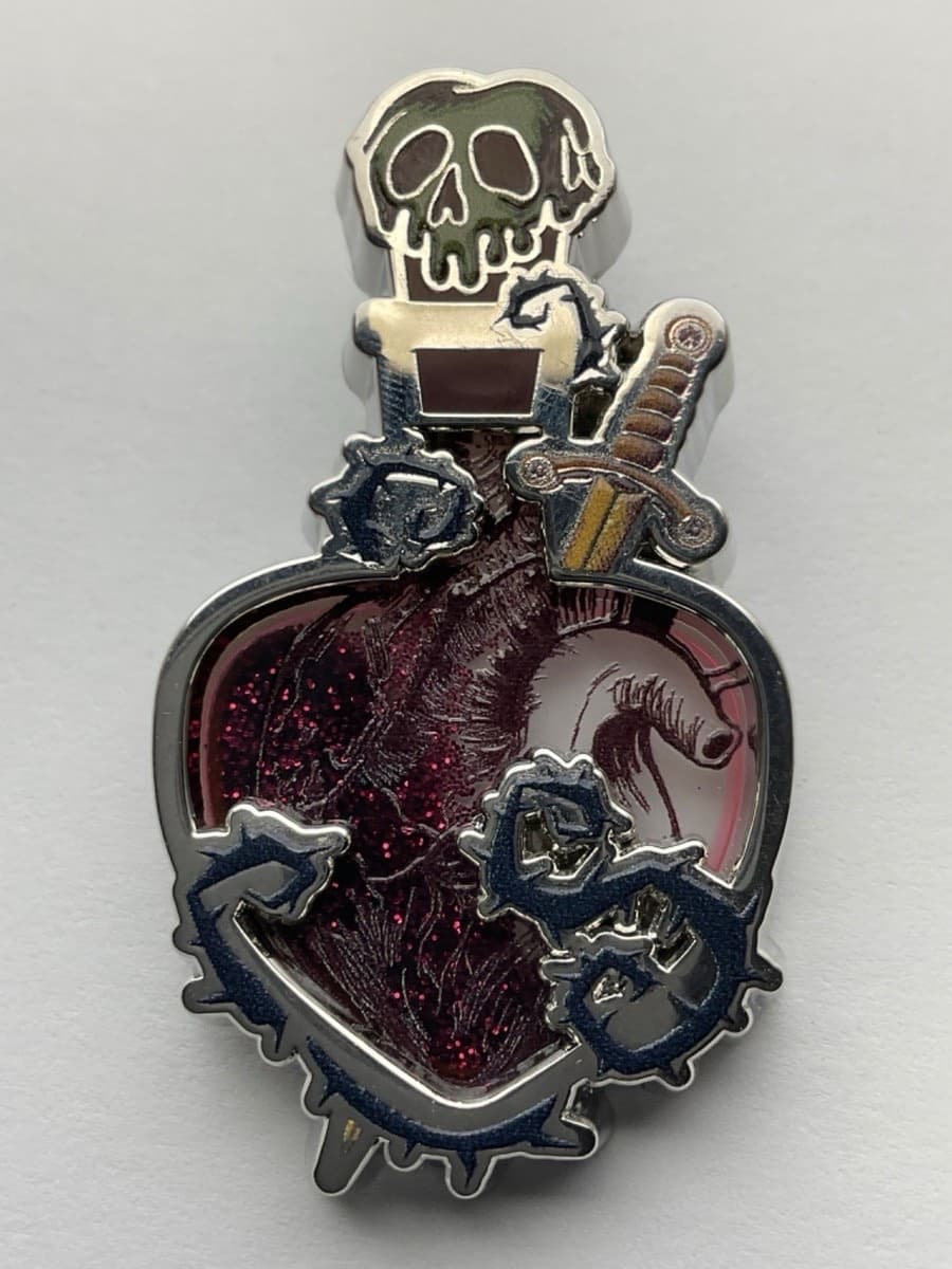 Evil Queen Potion Bottle Liquid Glitter Pin front