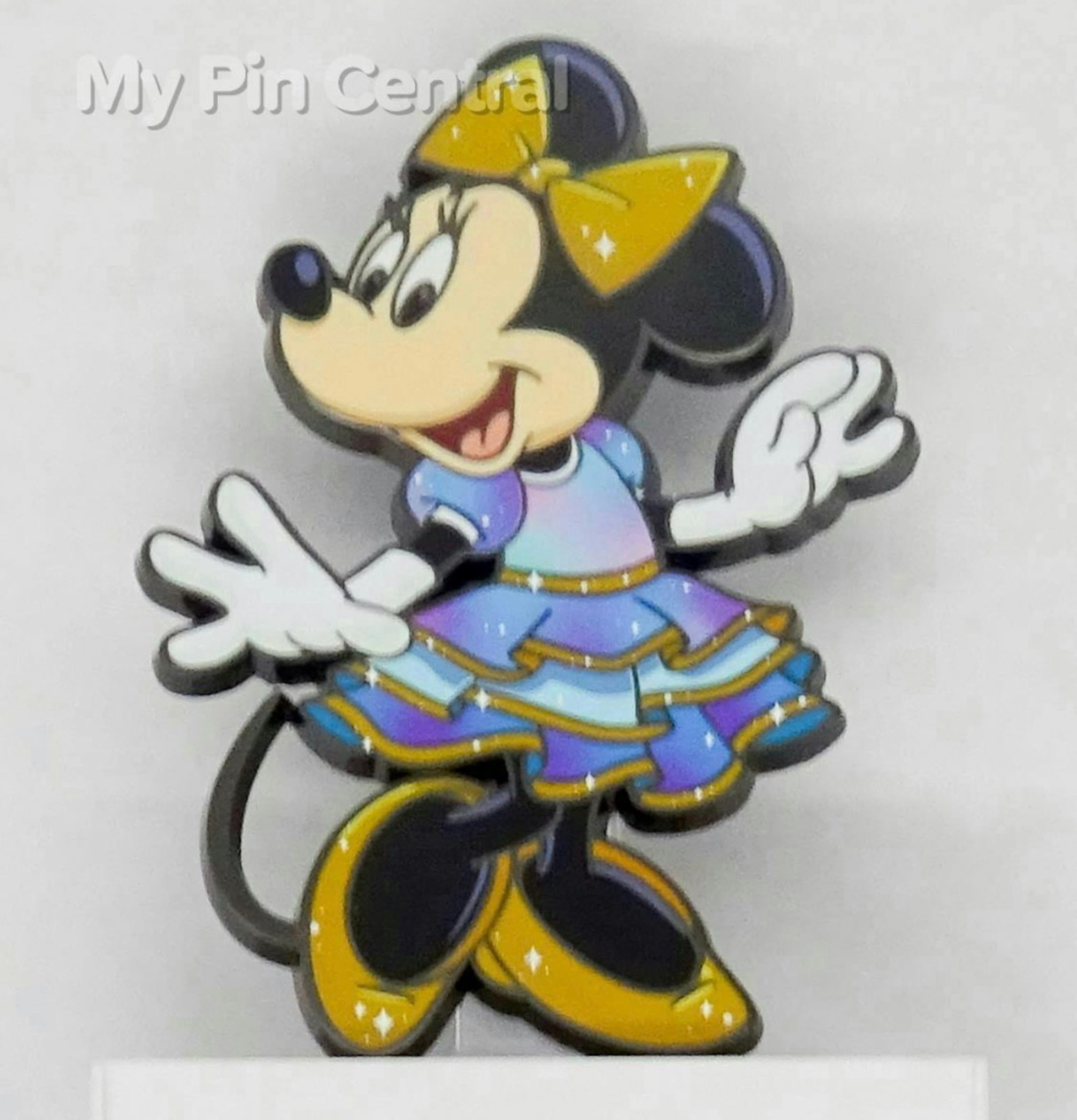 Minnie Mouse Blue and Purple Tiered Glitter Dress Pin front