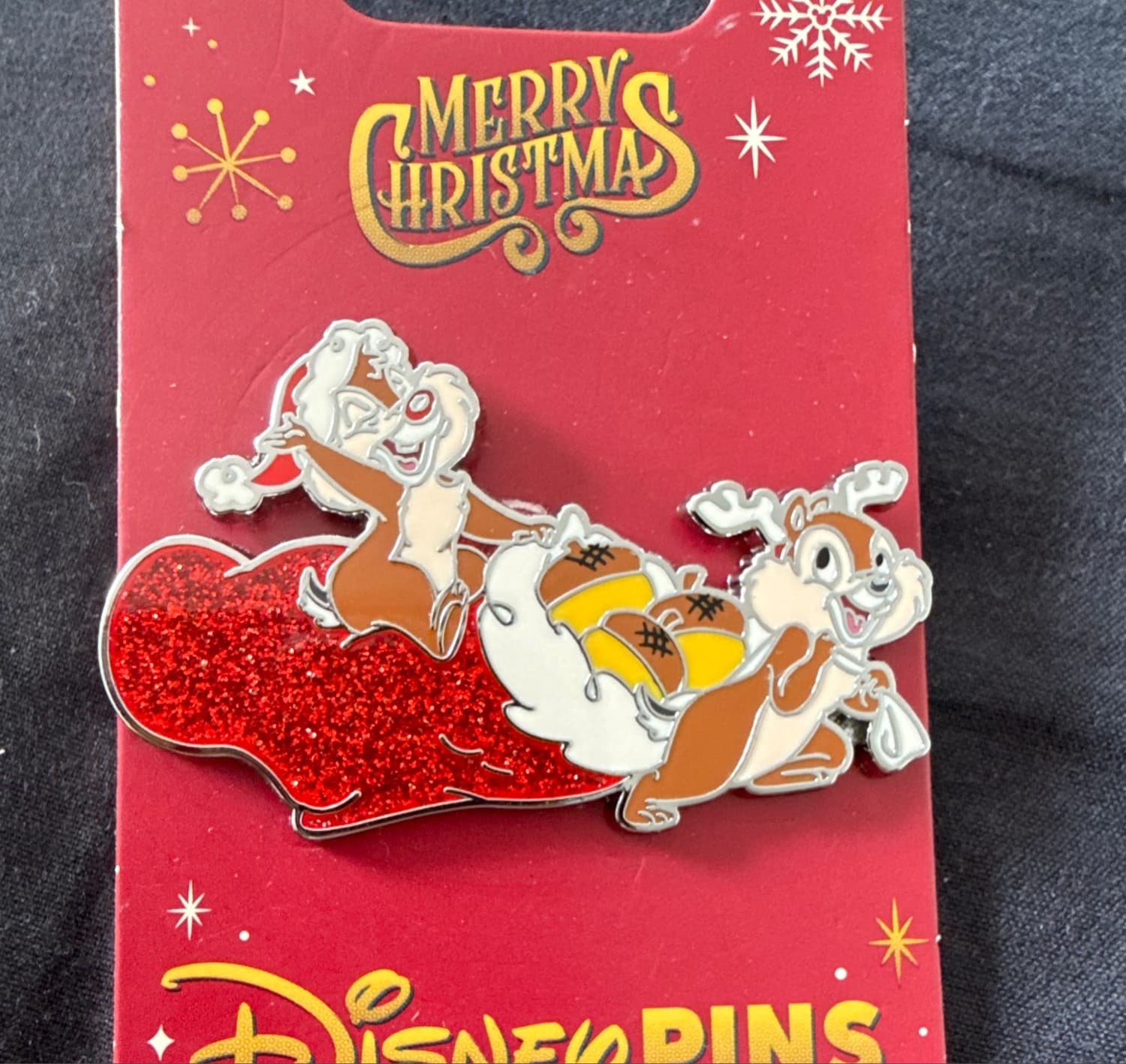 Disney Chip 'n Dale Merry Christmas Santa & Reindeer Sleigh Pin front
