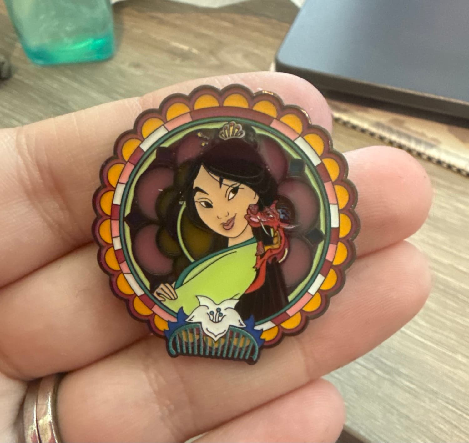 Mulan & Mushu Loungefly Disney Princess Sidekick Boxed Enamel Pin Stained Glass front