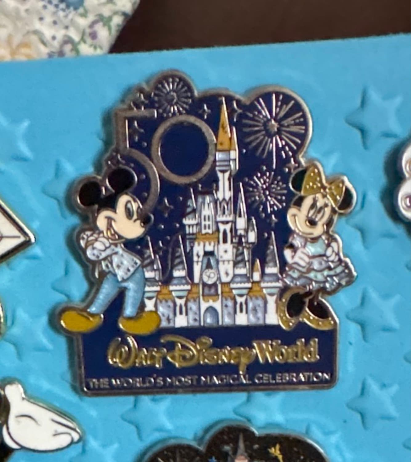 Mickey and Minnie Walt Disney World 50th Anniversary Celebration Cinderella Castle Pin front