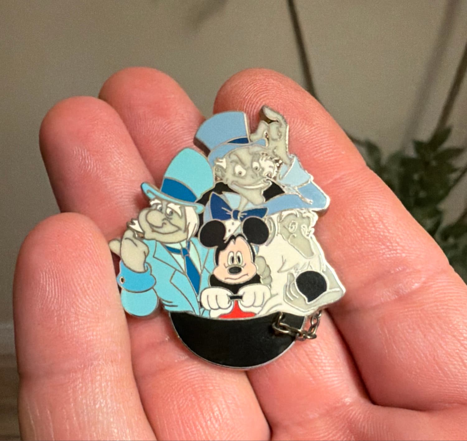 Mickey Mouse and Hitchhiking Ghosts in a Doom Buggy Pin front