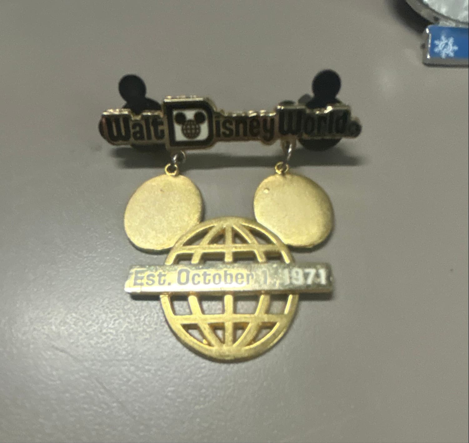 Walt Disney World Est. October 1, 1971 Mickey Ear Globe Dangle Pin front