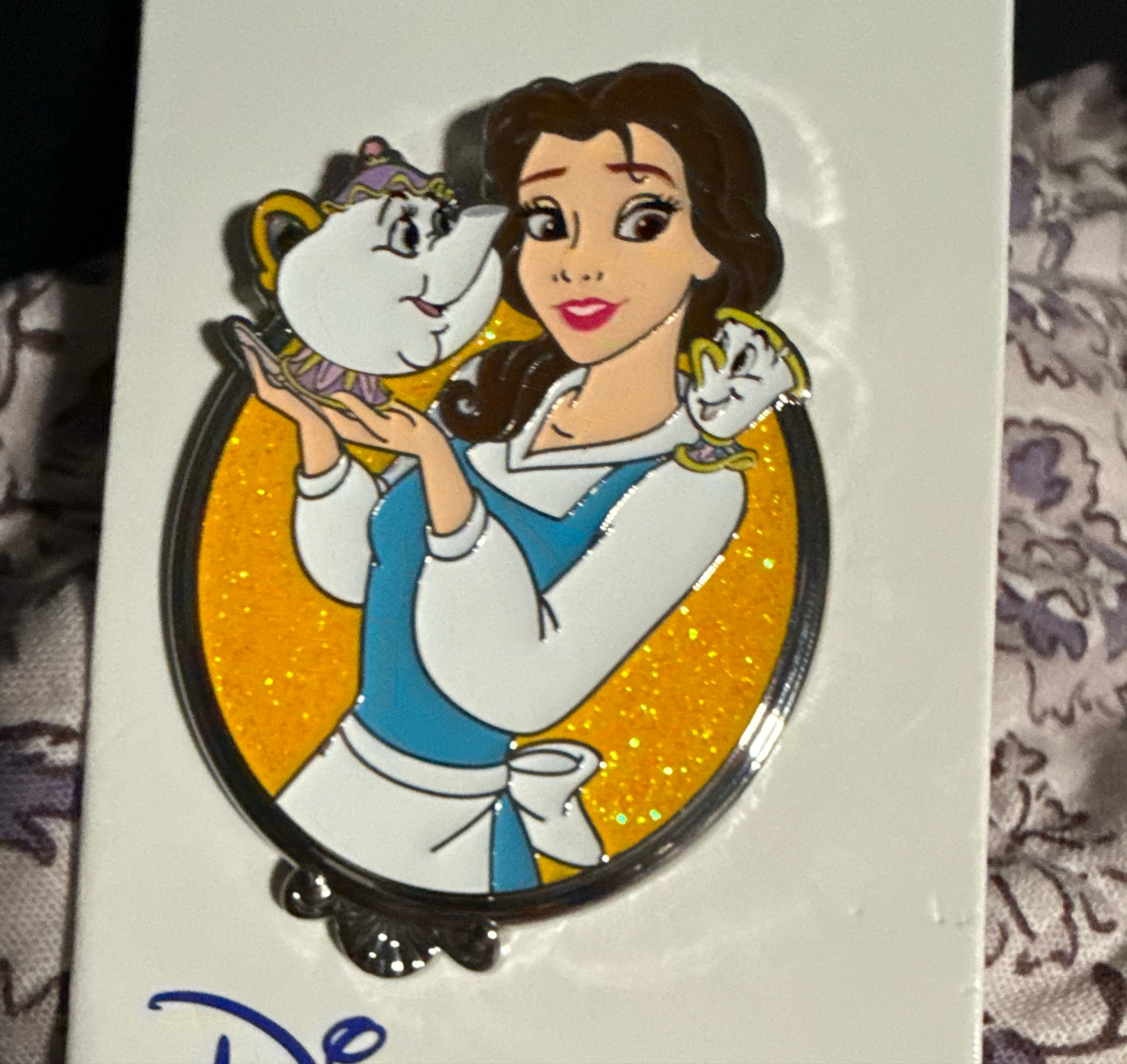 Belle with Mrs. Potts and Chip - Princess Spotlight Glitter Portrait front