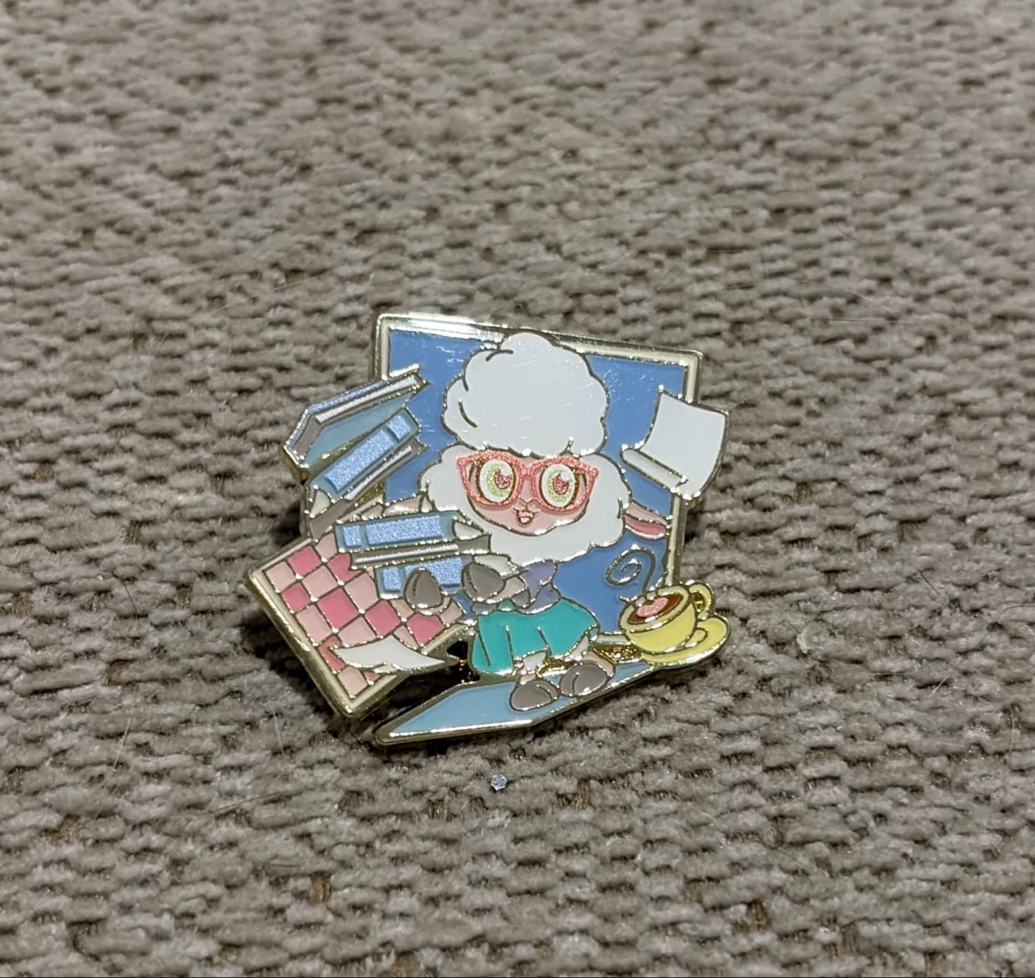 Loungefly Disney Stylized Sheep with Books and Coffee Pin front