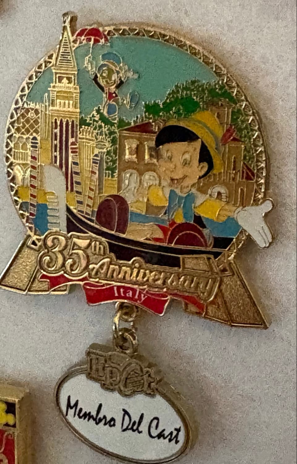 EPCOT 35th Anniversary Italy Pinocchio & Jiminy Pin front