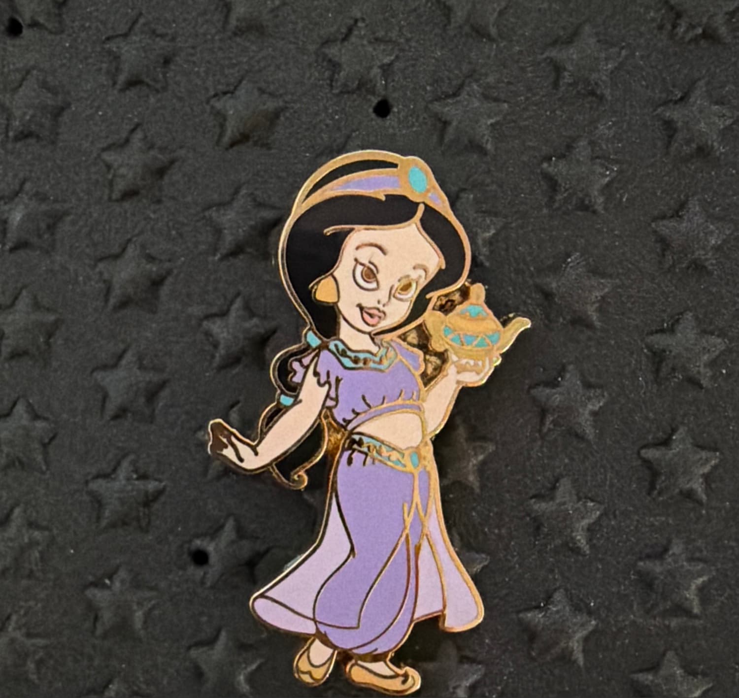Young Princess Jasmine Holding Genie Lamp Pin front