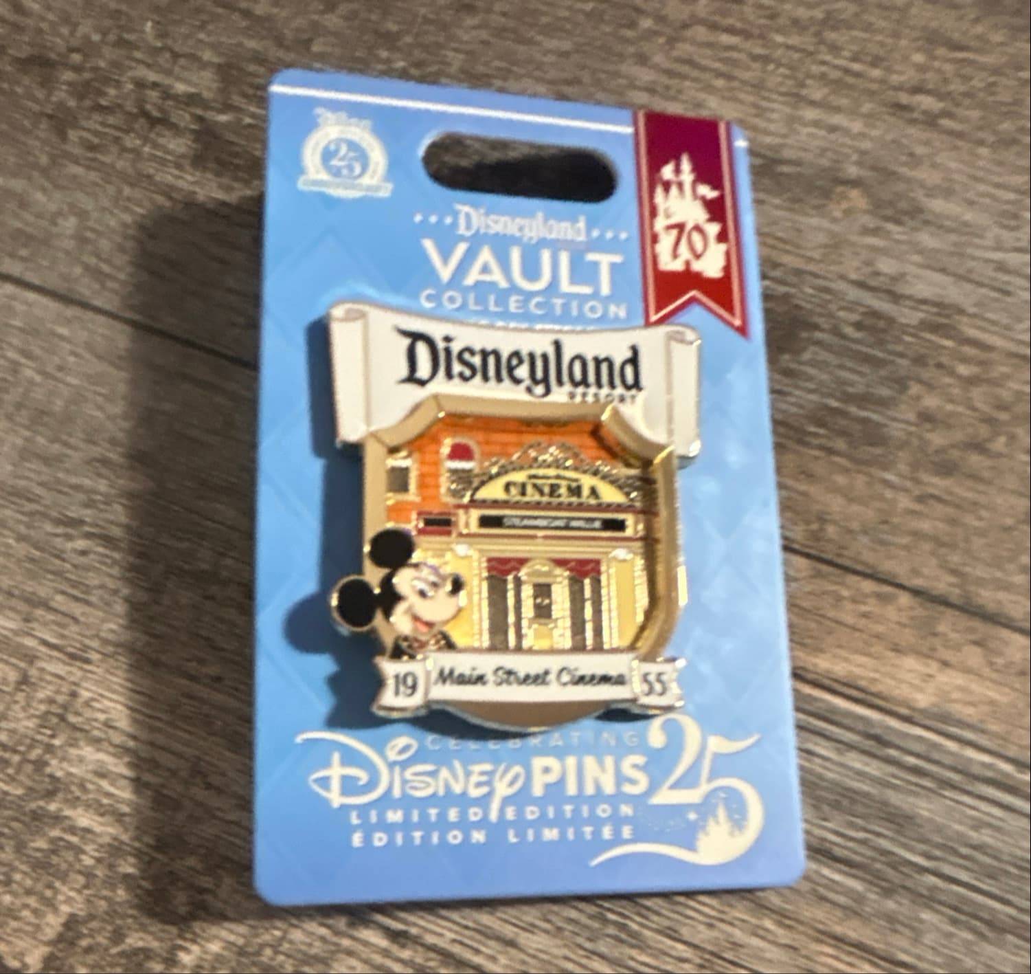 Disneyland Resort 70th Anniversary Vault Collection Main Street Cinema Mickey Mouse Pin front