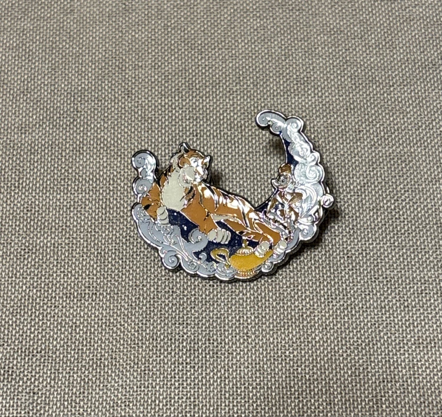 Loungefly Disney Sidekick Moon Blind Enamel Pin - Rajah & Abu on Moon with Magic Lamp front