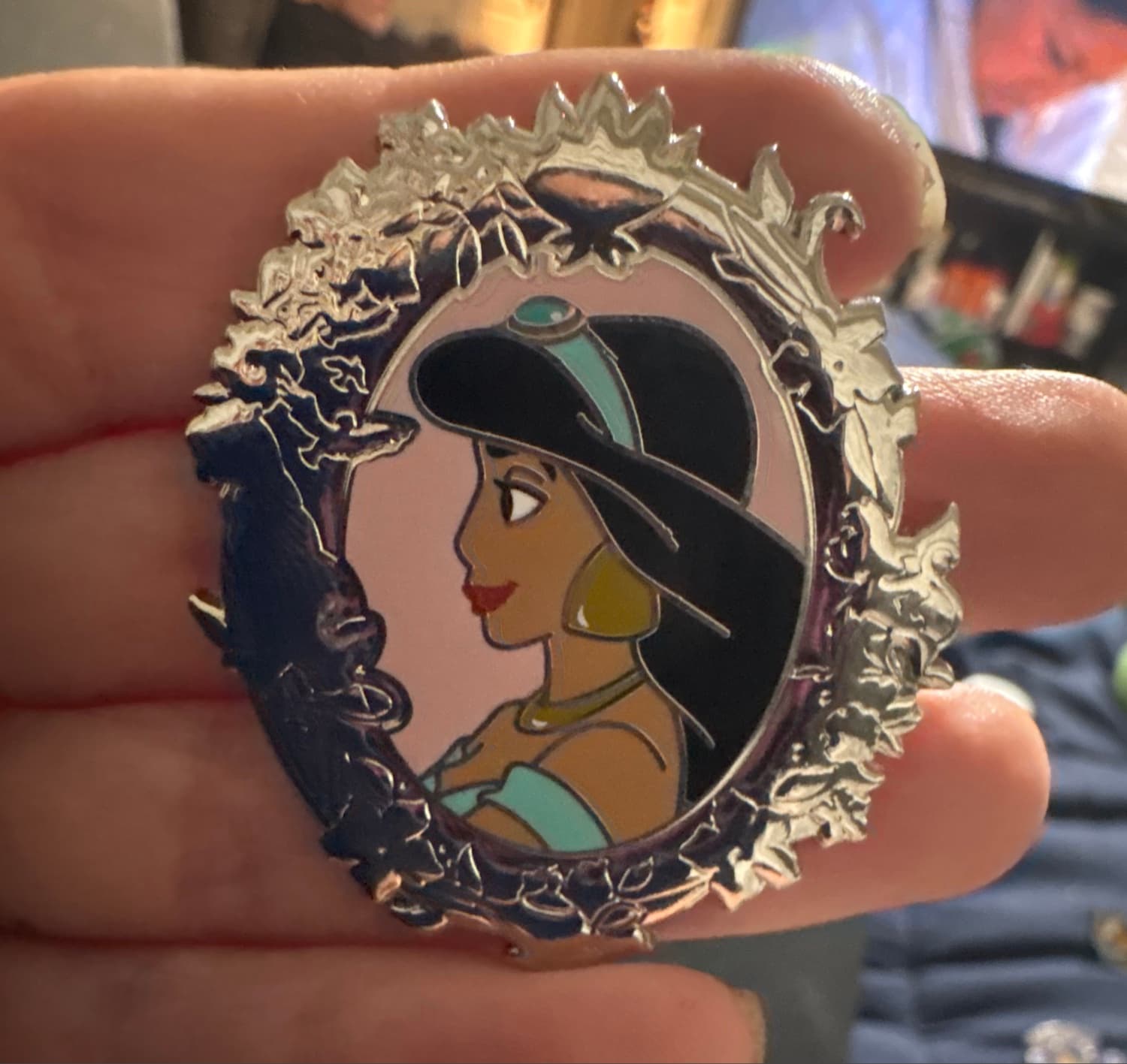 Disney Parks Princess Portrait Silver Frame Jasmine Pin front
