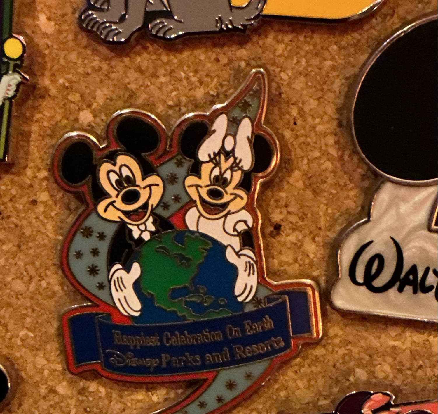Mickey and Minnie Mouse Happiest Celebration On Earth Globe Pin front