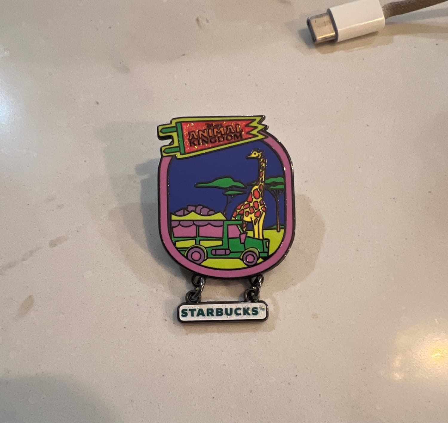 Animal Kingdom Starbucks Kilimanjaro Safaris Truck and Giraffe Dangle Pin front