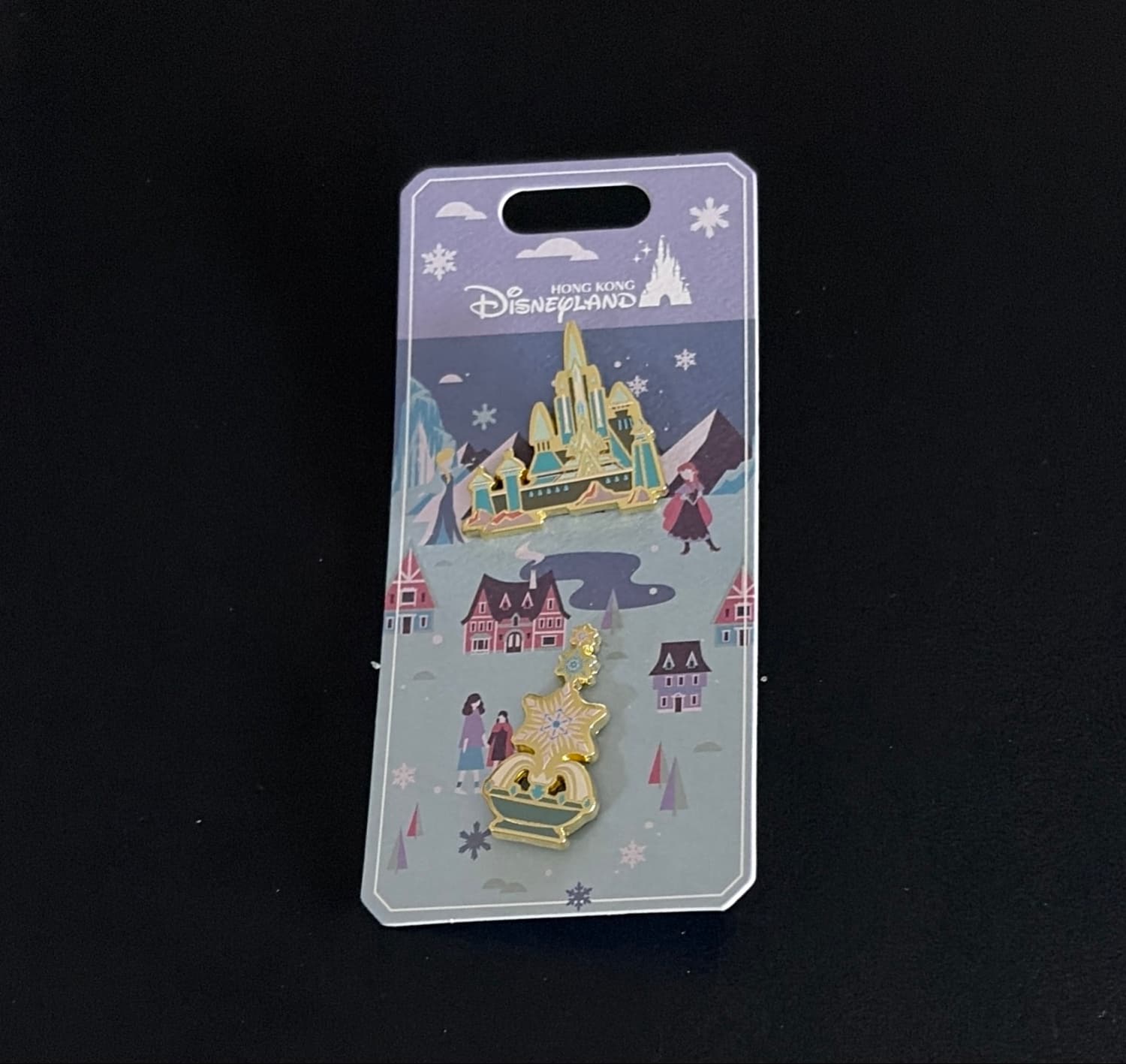 HKDL World of Frozen Anna and Elsa Dangle Pin Set front