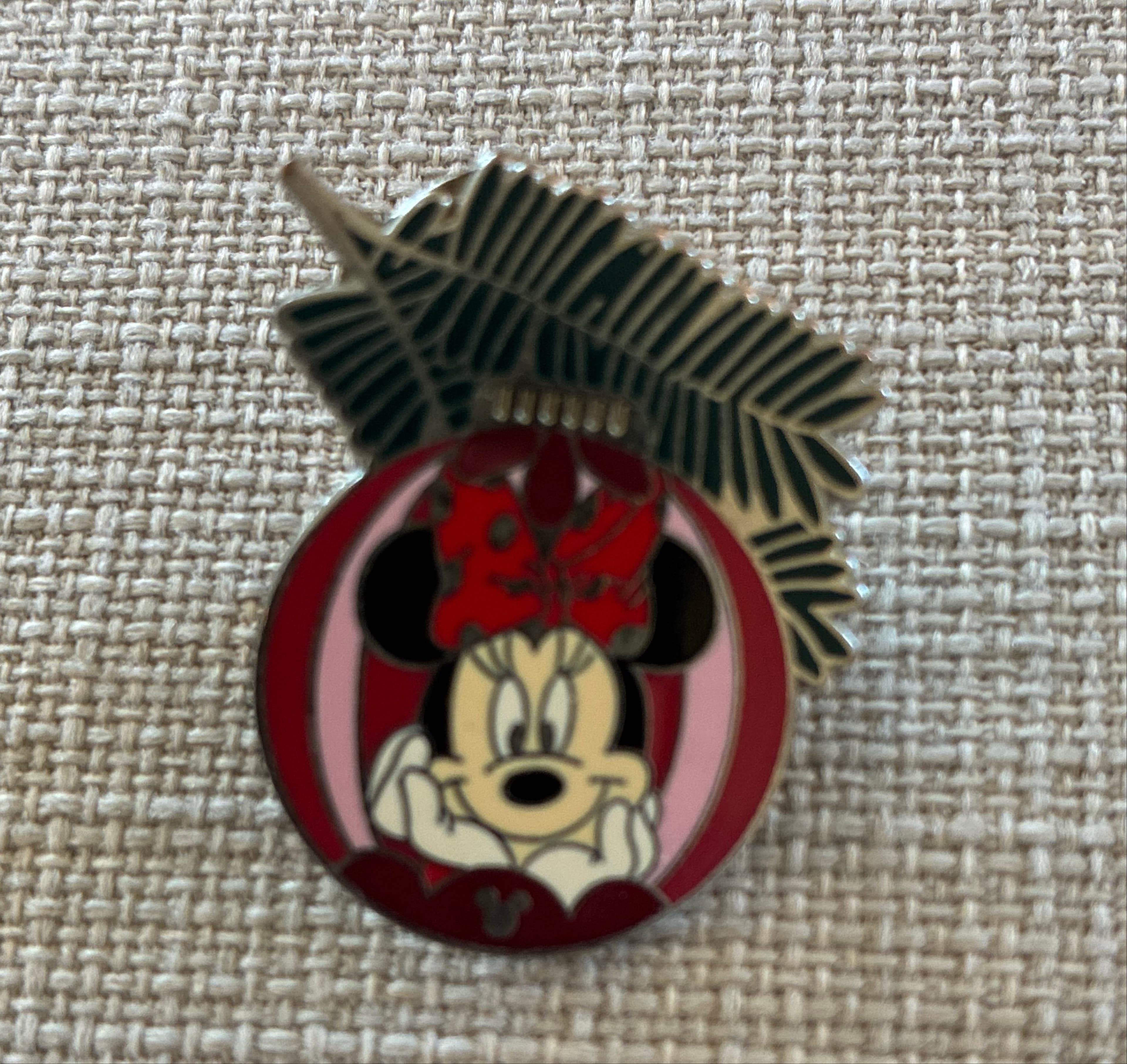 Minnie Mouse Holiday Ornament with Pine Branch Pin front