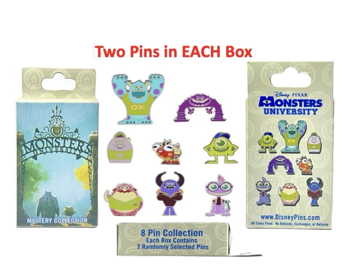 Disney Monsters University Mystery Pin Set (2 pins per box) Unopened box front