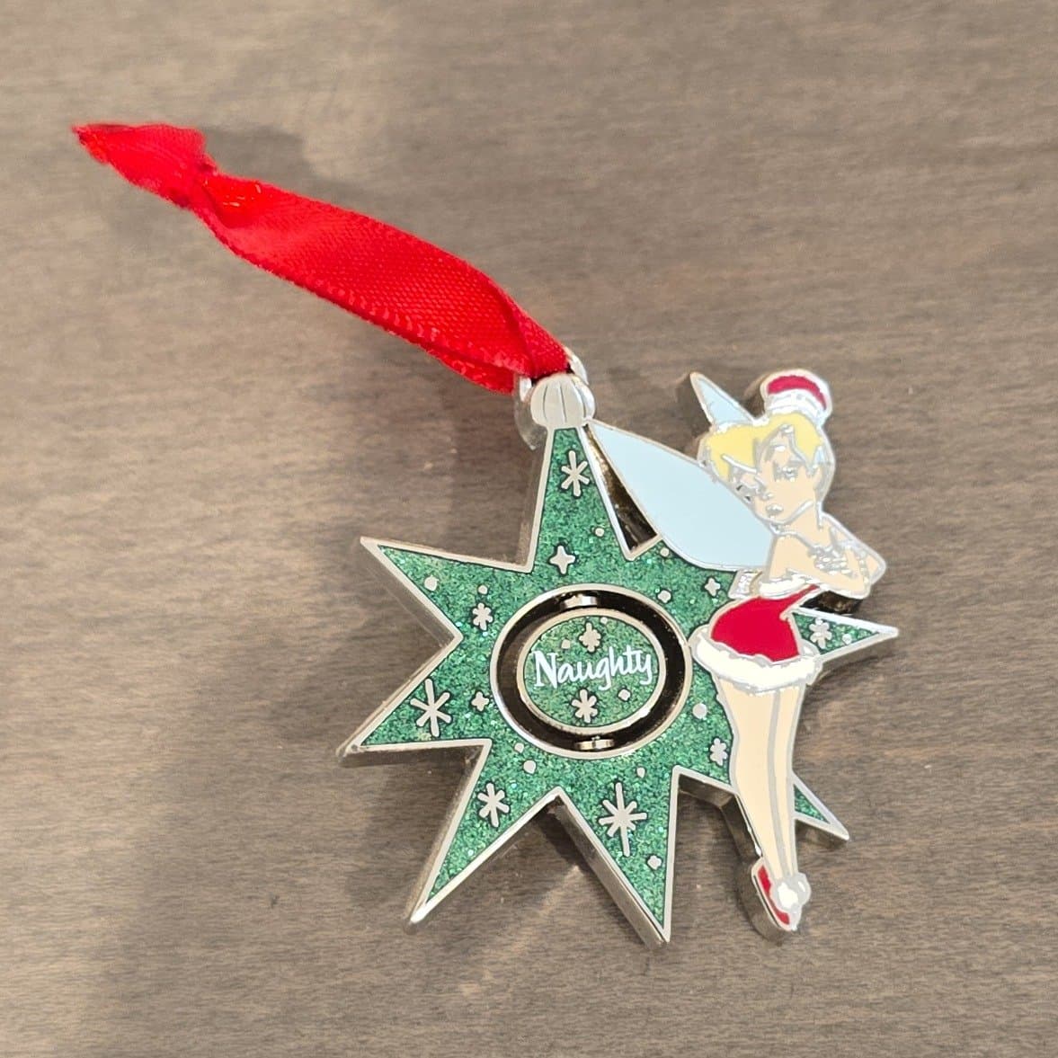 Tinker Bell Christmas Naughty or Nice Spinner Pin front