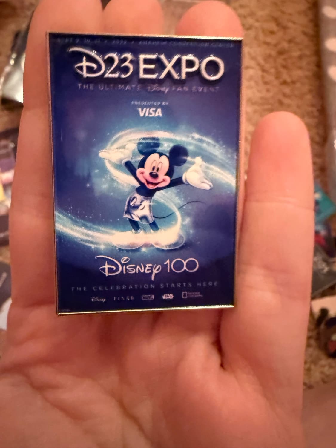 D23 Expo 2022 Mickey Mouse Disney 100 Presented by Visa Limited Edition Pin front