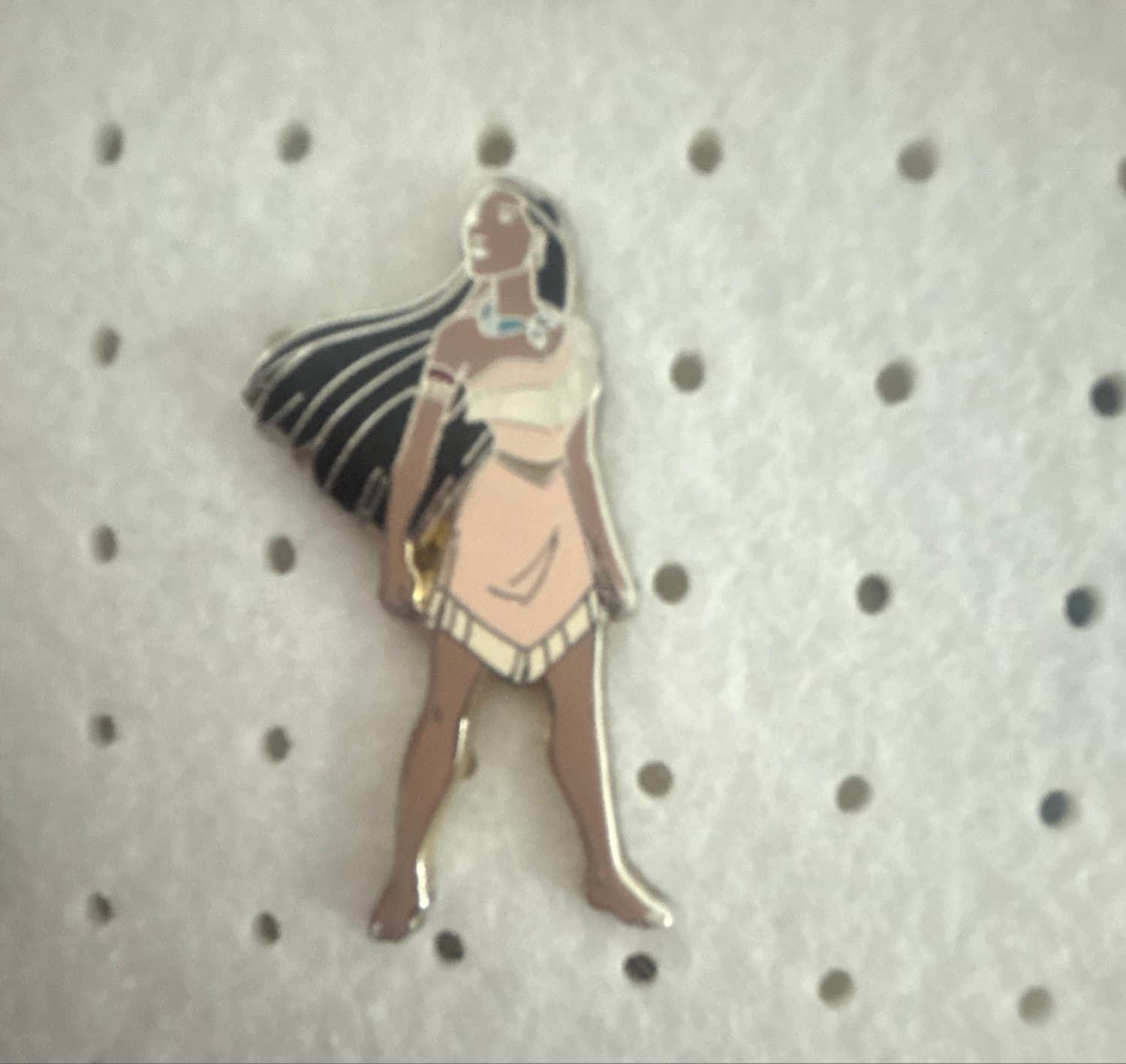 Pocahontas Standing Hair Blowing In Wind Pin front