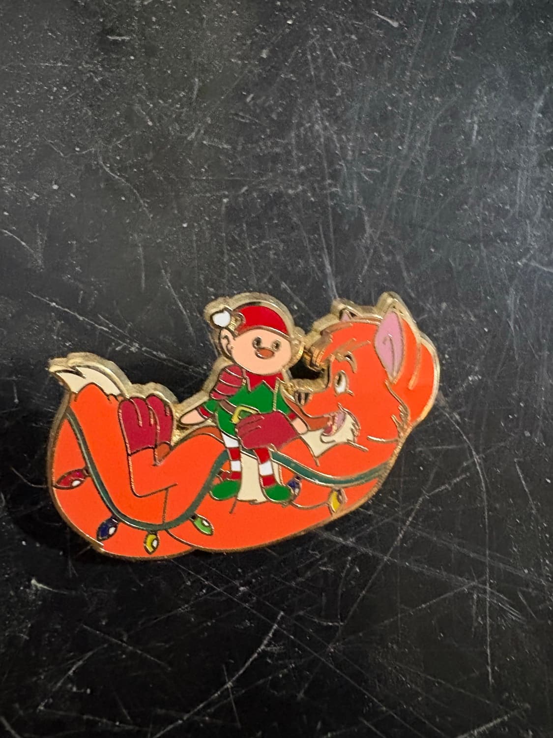 Todd and Elf with Christmas Lights Pin front
