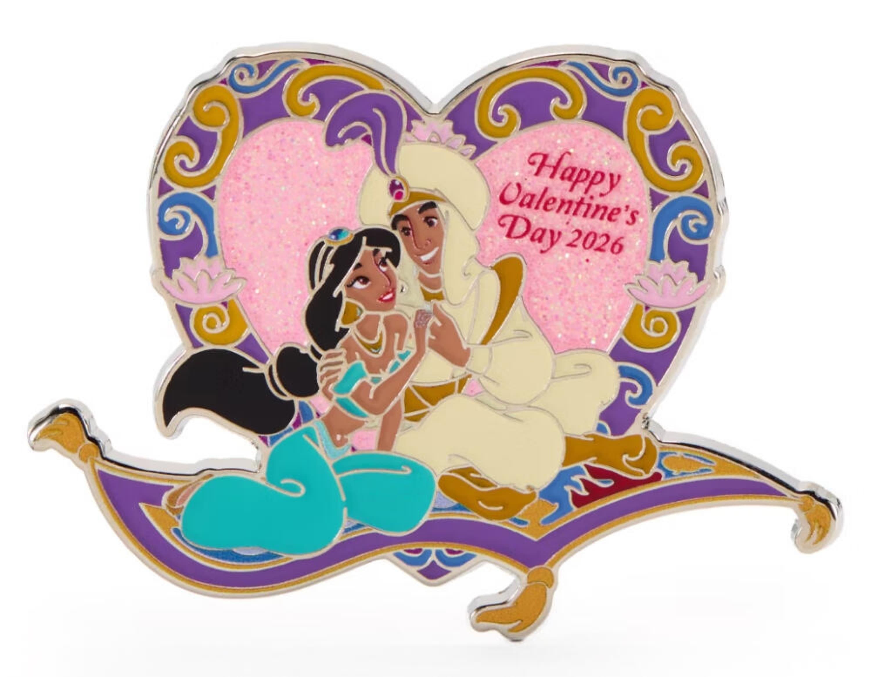 Aladdin and Jasmine Happy Valentine's Day 2026 Pin front