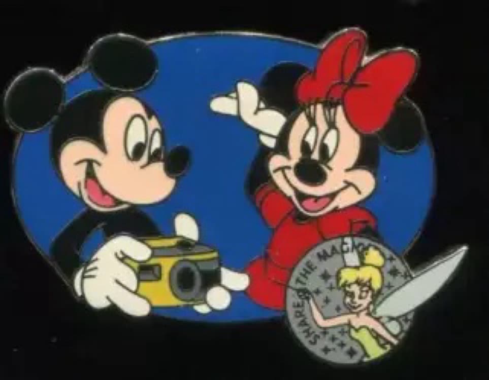 Mickey & Minnie Mouse with Tinker Bell - Share The Magic Camera Pin front