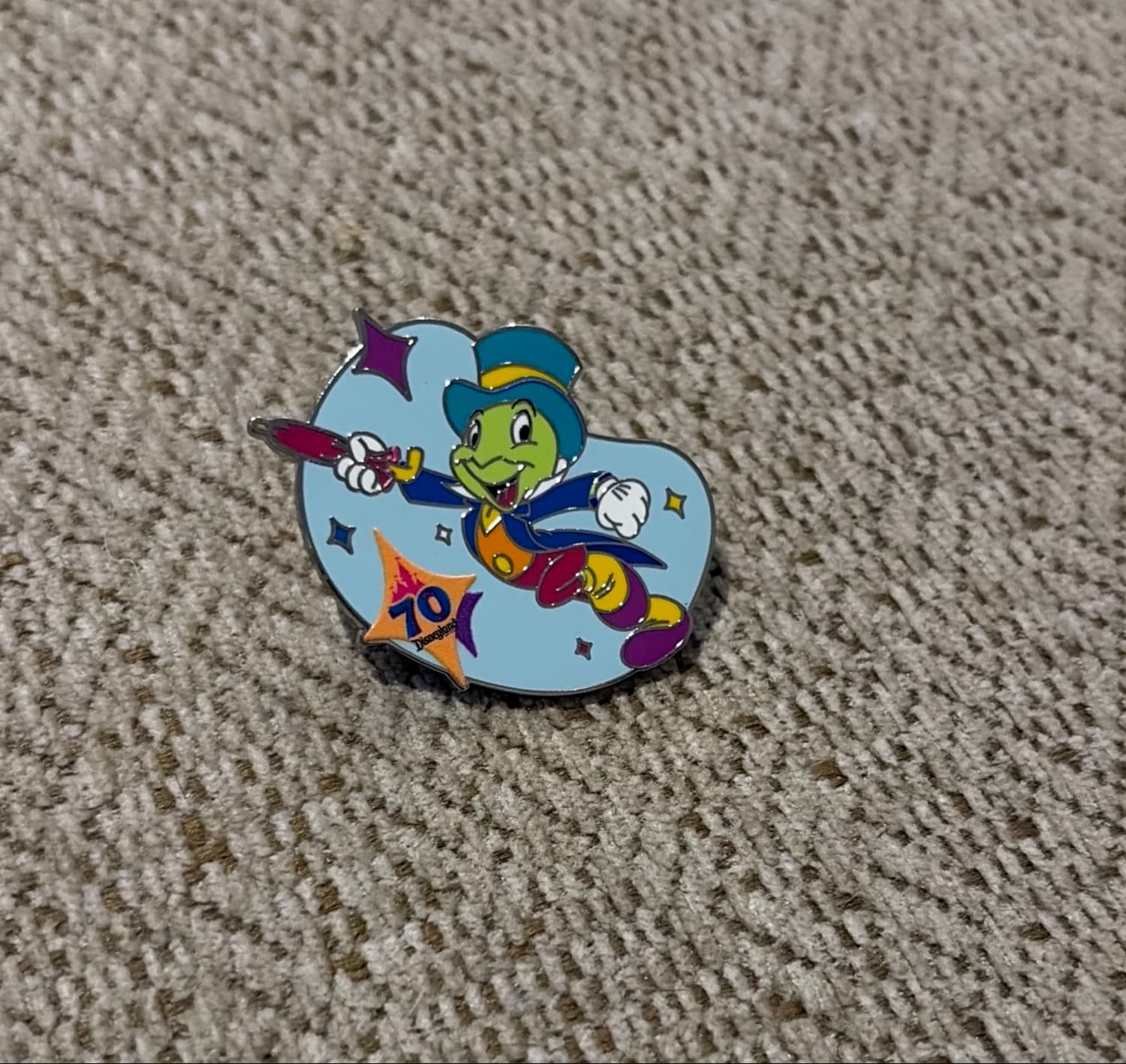 Disneyland 70th Anniversary Jiminy Cricket Mystery Pin front