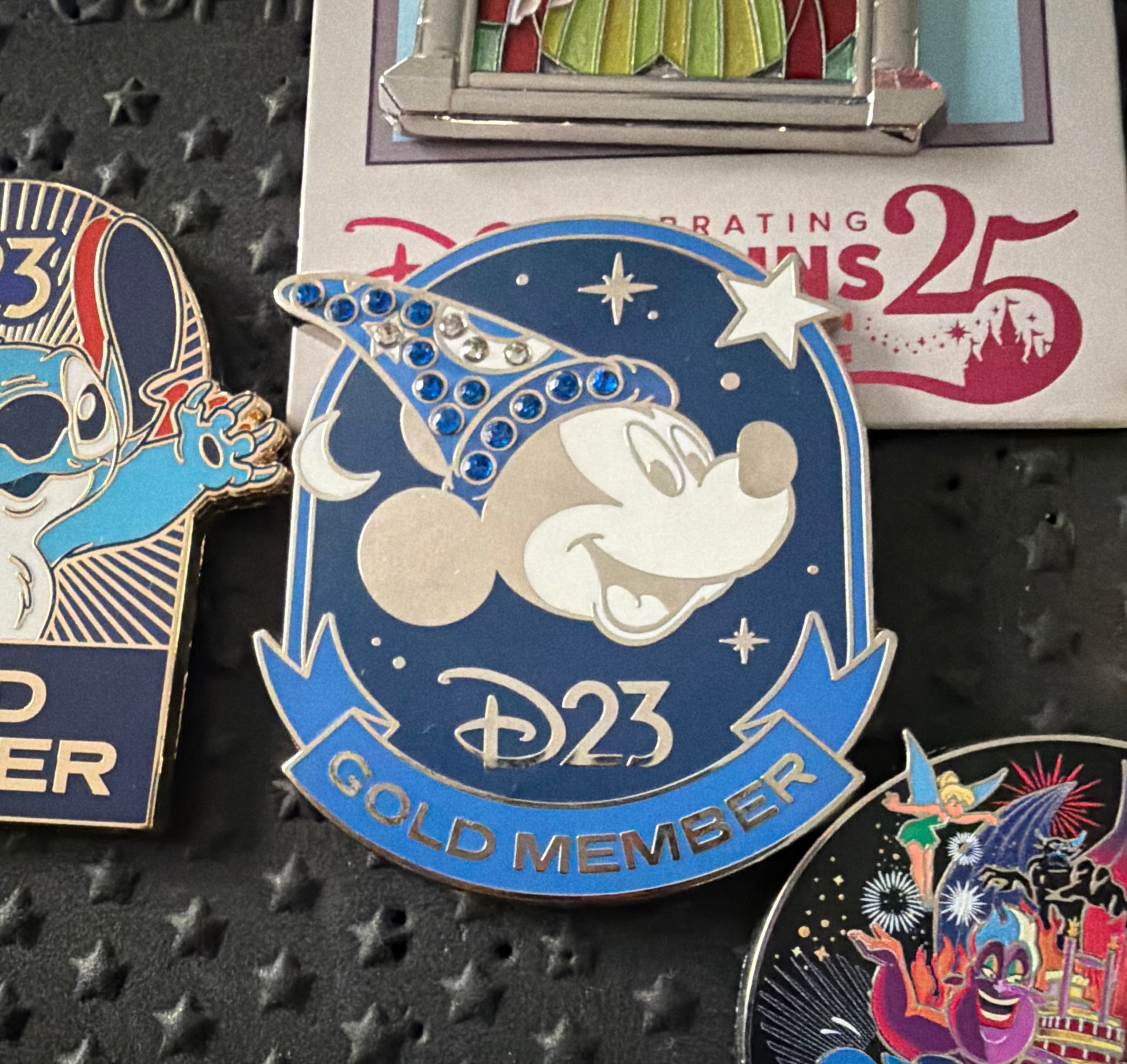 D23 Expo 2024 Gold Member Sorcerer Mickey Jeweled Pin front