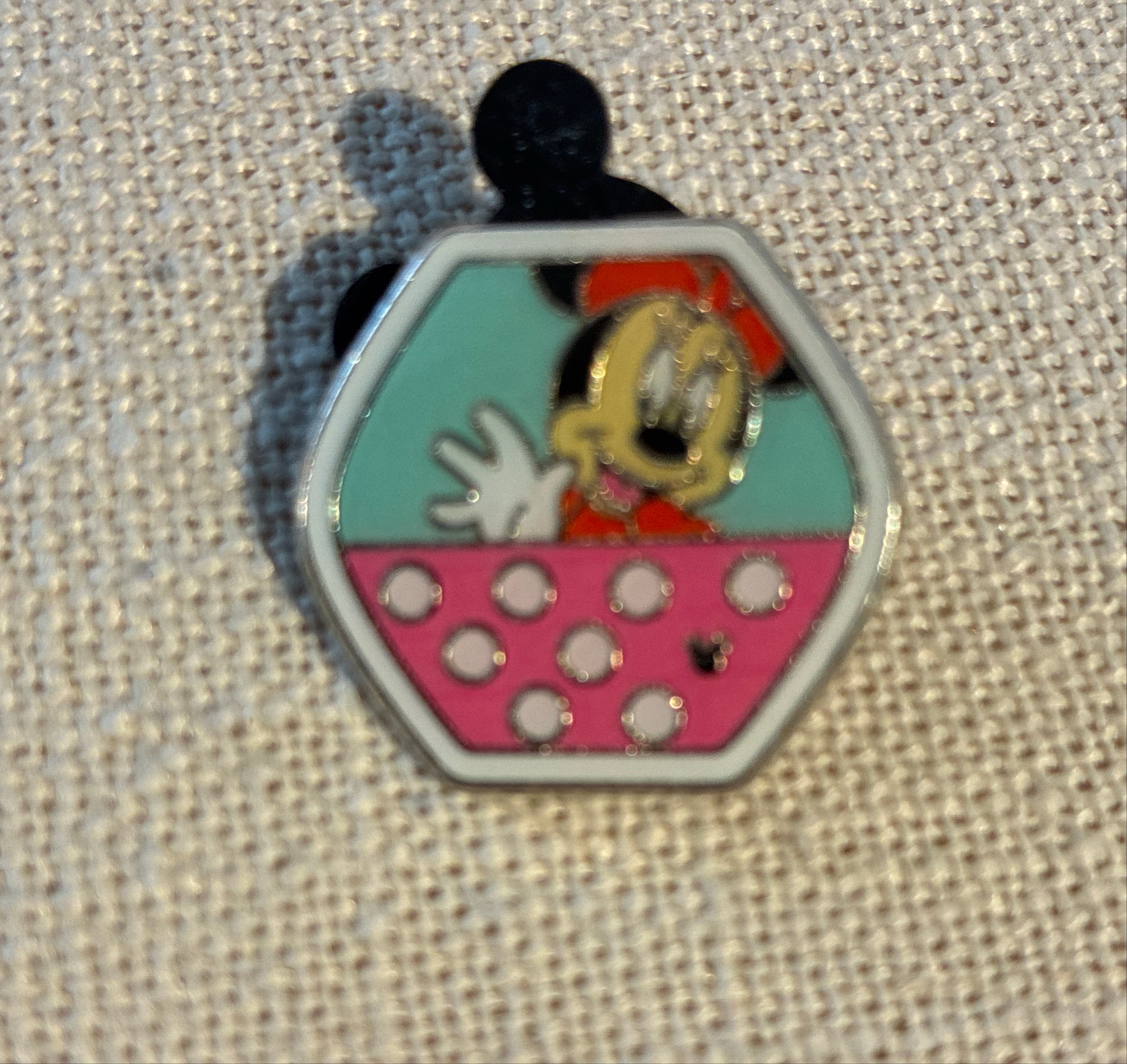 Minnie Mouse Waving Hexagon Hidden Mickey Pin front